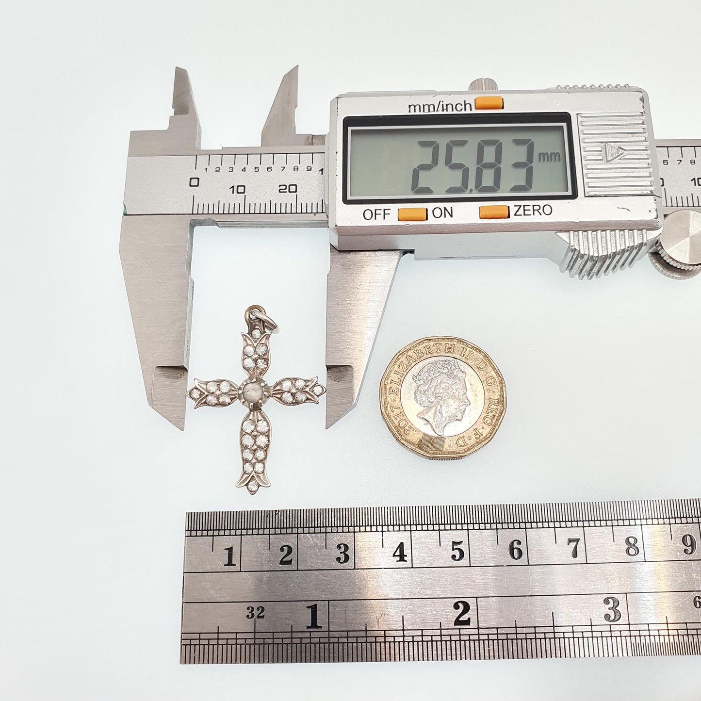 Antique Solid Silver Paste Crucifix Pendant Cross Necklace Jewelry Georgian Revival Christian Catholic Jewellery Jewelry