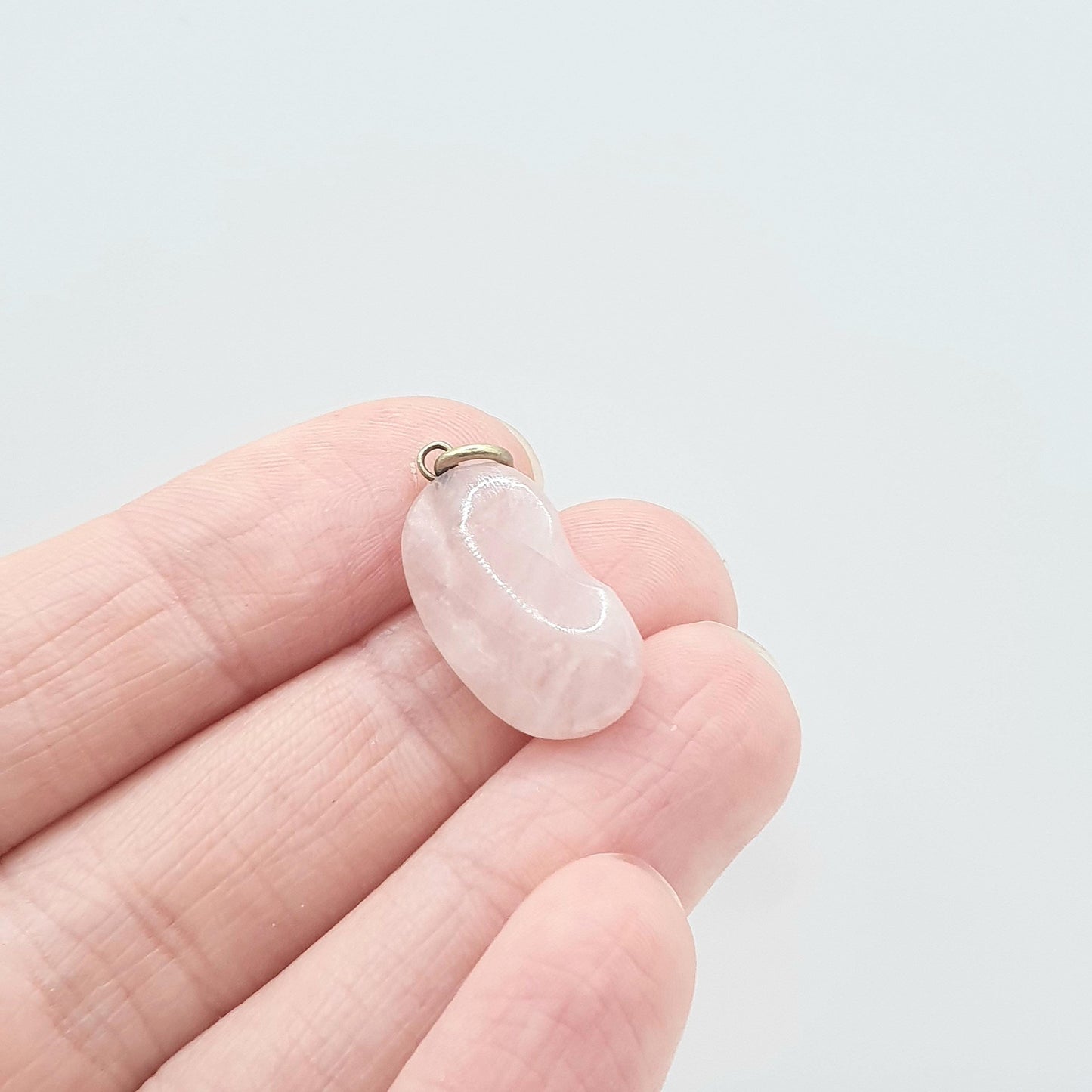 Antique Victorian Kidney Lucky Bean Rose Quartz Charm Pendant Necklace Genuine Pink Natural Gemstone Pebble Good Luck Jewellery