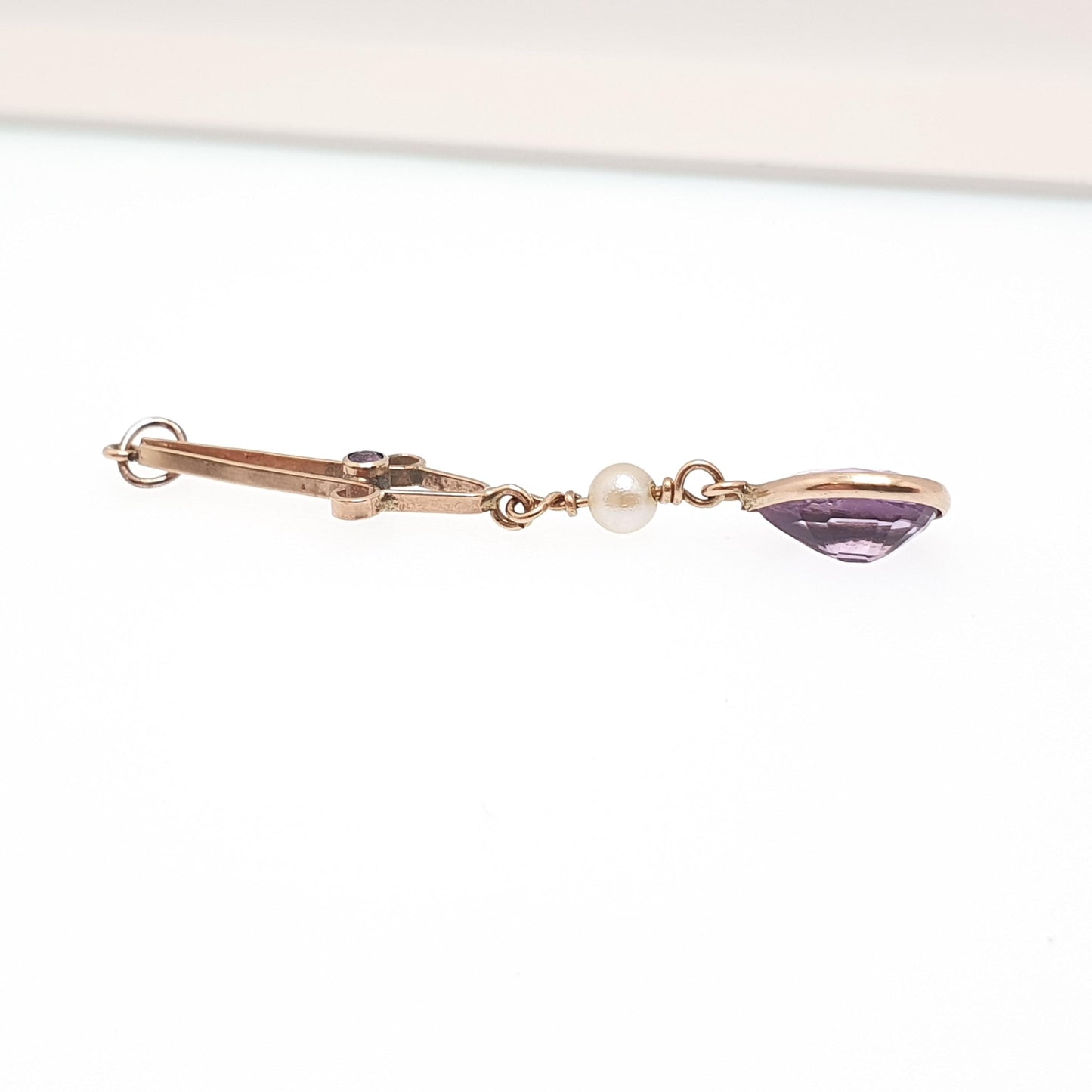 Antique 9ct Gold Amethyst Seed Pearl Pendant Necklace Brooch Edwardian Solid 9k 9kt Openwork Art Nouveau Vintage Jewellery Jewelry