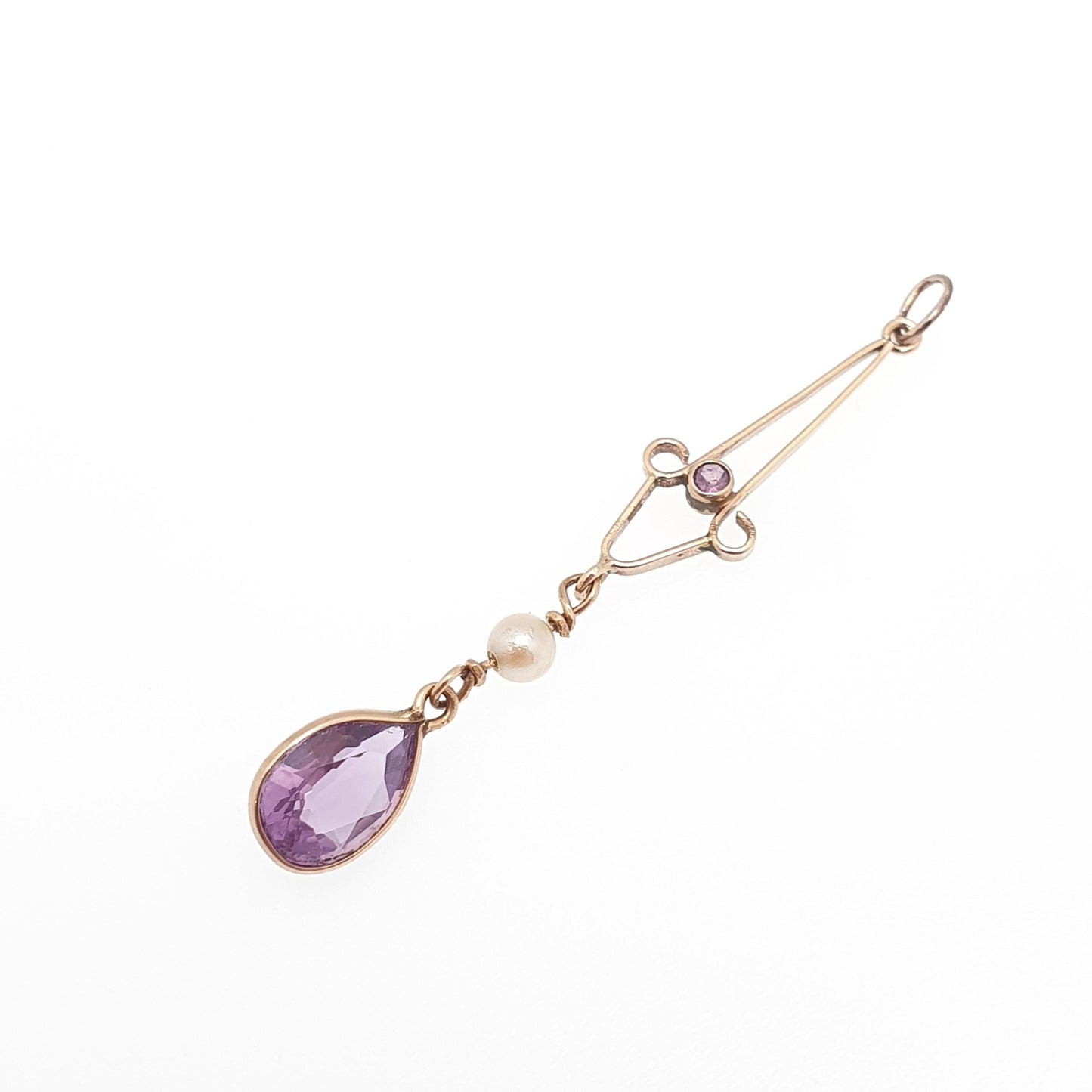 Antique 9ct Gold Amethyst Seed Pearl Pendant Necklace Brooch Edwardian Solid 9k 9kt Openwork Art Nouveau Vintage Jewellery Jewelry