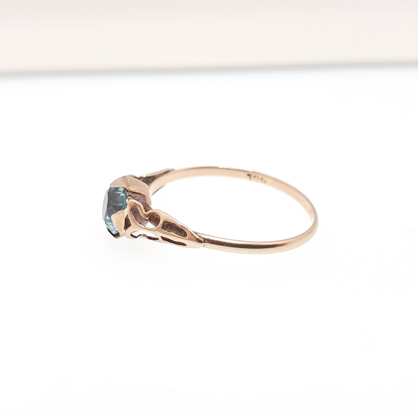 Antique 9ct Gold Blue Topaz Ring Solid 9k 9kt Rose Swiss Solitaire 1920s Vintage Womens Jewelry Jewellery