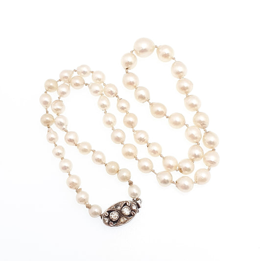 Antique Cultured Pearl Necklace Solid Silver Paste Clasp Art Deco 43cm 16.9" 17.80g Real Genuine Pearls Vintage 1920s Jewelry