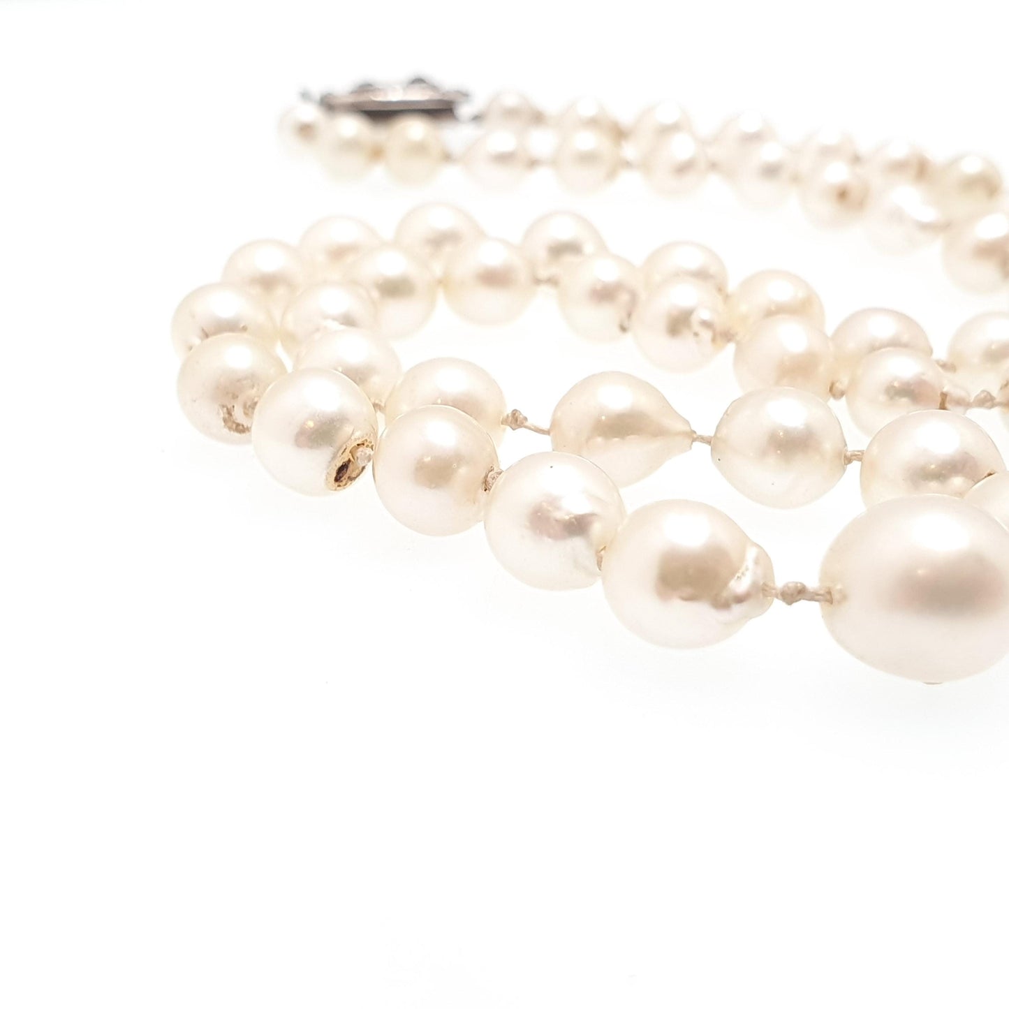 Antique Cultured Pearl Necklace Solid Silver Paste Clasp Art Deco 43cm 16.9" 17.80g Real Genuine Pearls Vintage 1920s Jewelry