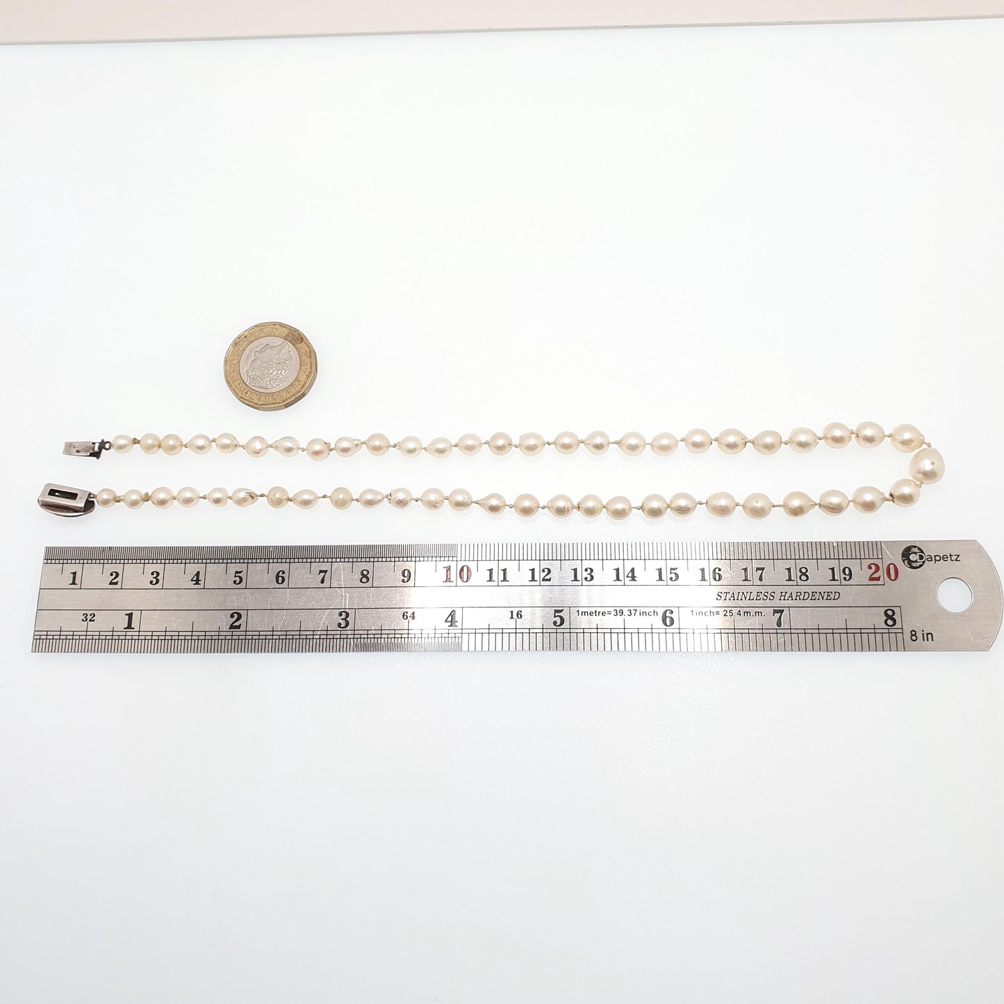 Antique Cultured Pearl Necklace Solid Silver Paste Clasp Art Deco 43cm 16.9" 17.80g Real Genuine Pearls Vintage 1920s Jewelry