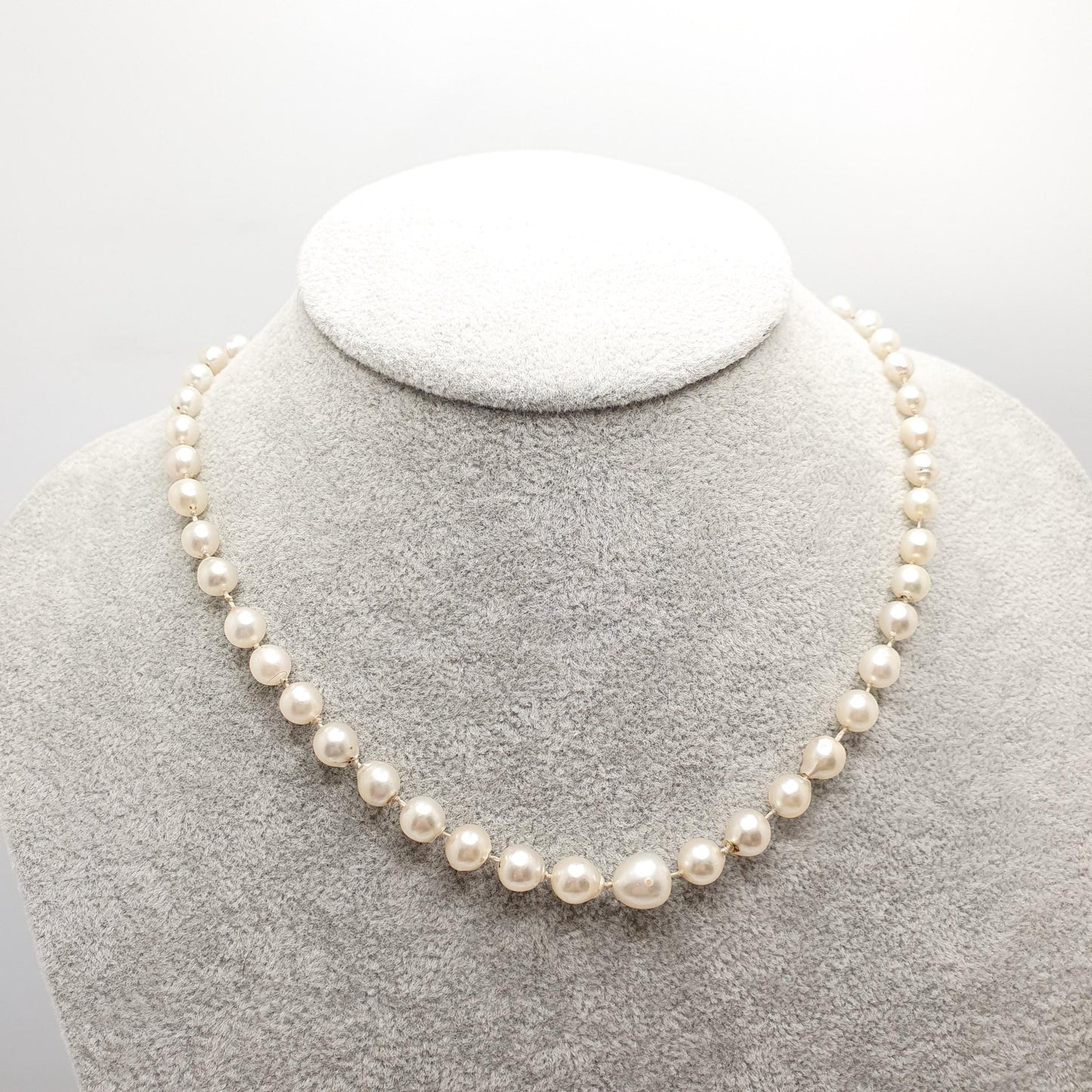 Antique Cultured Pearl Necklace Solid Silver Paste Clasp Art Deco 43cm 16.9" 17.80g Real Genuine Pearls Vintage 1920s Jewelry
