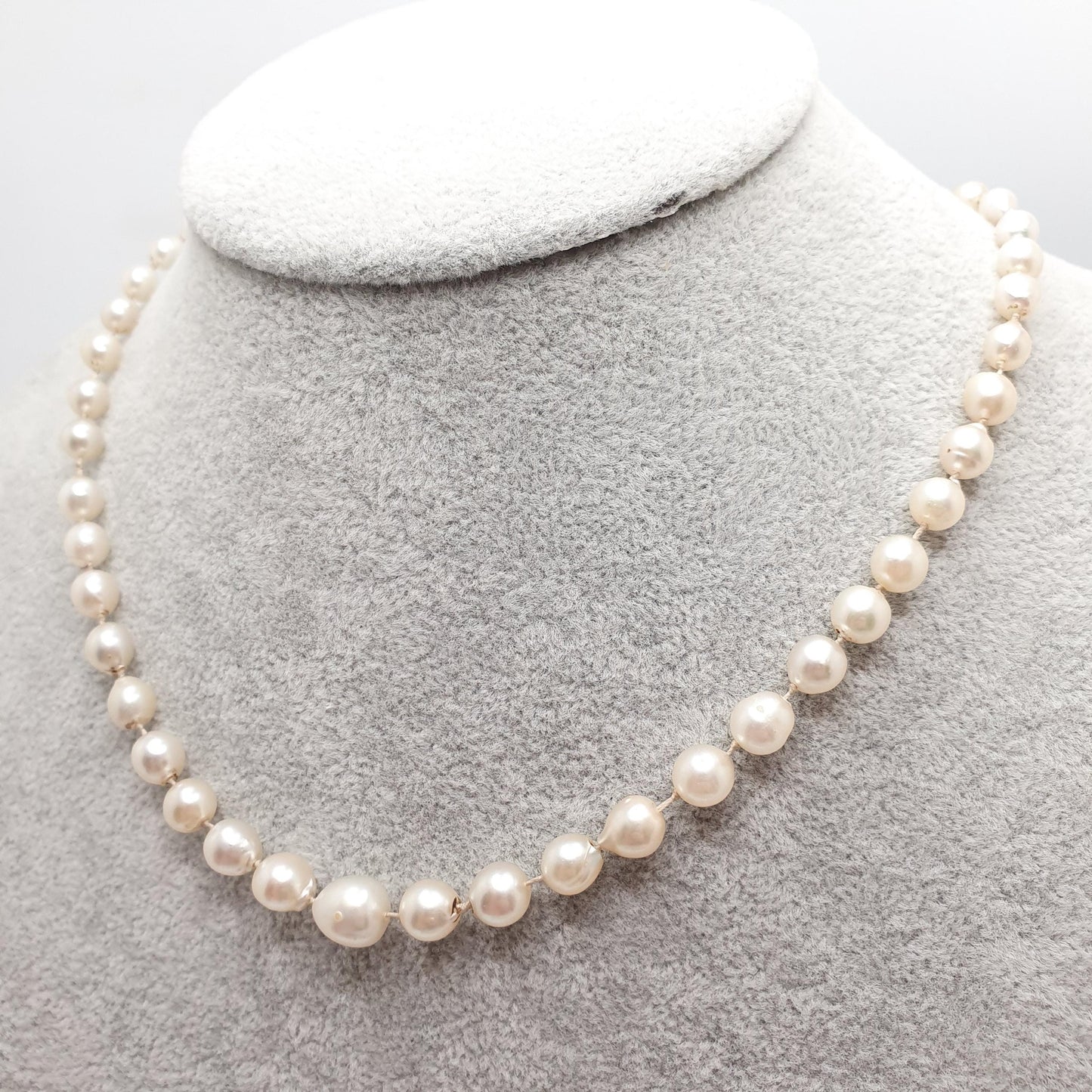 Antique Cultured Pearl Necklace Solid Silver Paste Clasp Art Deco 43cm 16.9" 17.80g Real Genuine Pearls Vintage 1920s Jewelry