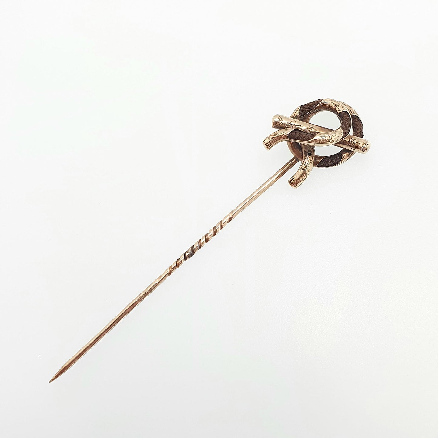 RESERVED/SOLD DON Antique 9ct Gold Mourning Knot Stick Pin Victorian Braided Hair Solid 9k 375 9kt