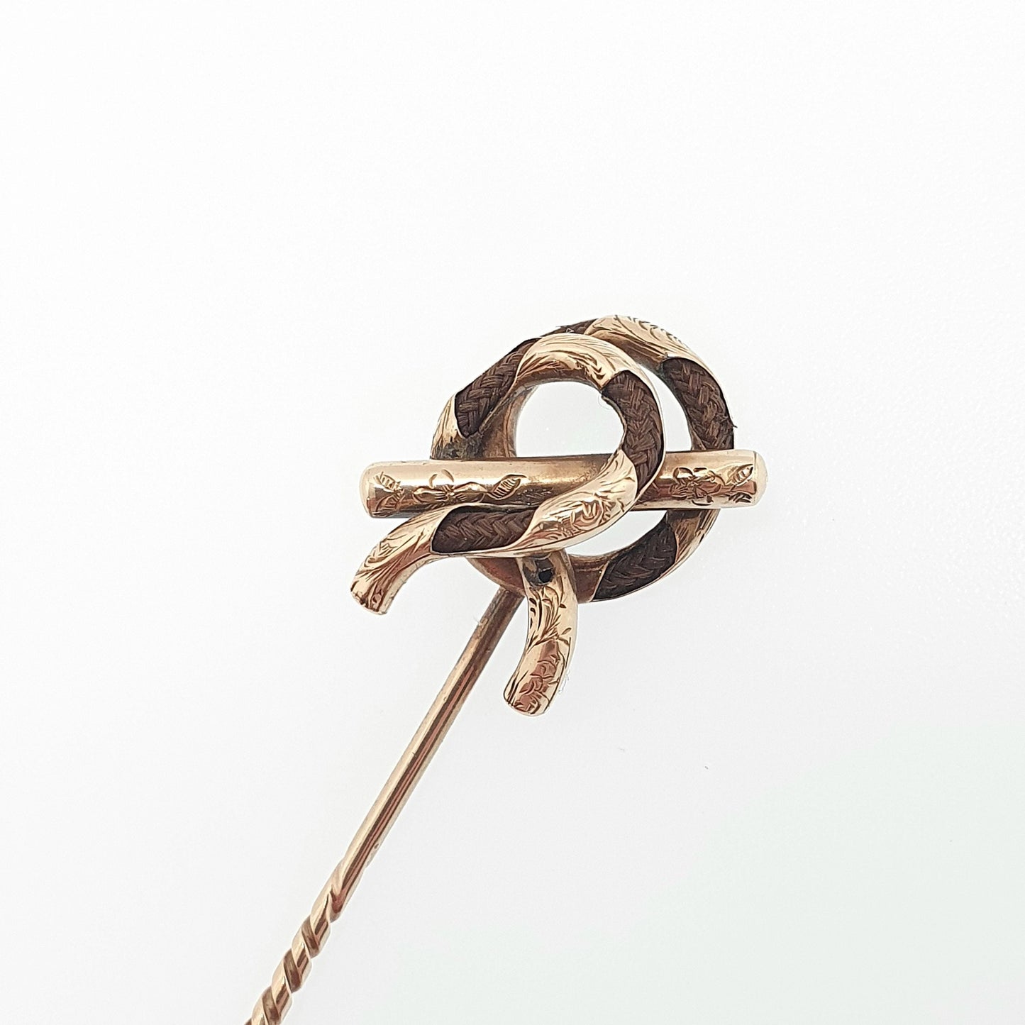 RESERVED/SOLD DON Antique 9ct Gold Mourning Knot Stick Pin Victorian Braided Hair Solid 9k 375 9kt