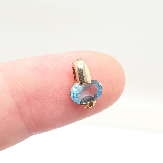 Vintage 9k 9ct Gold Swiss Topaz Necklace Pendant Oval Cut Solid 375 Blue Gemstone Small Tiny Womens Jewelry Jewellery
