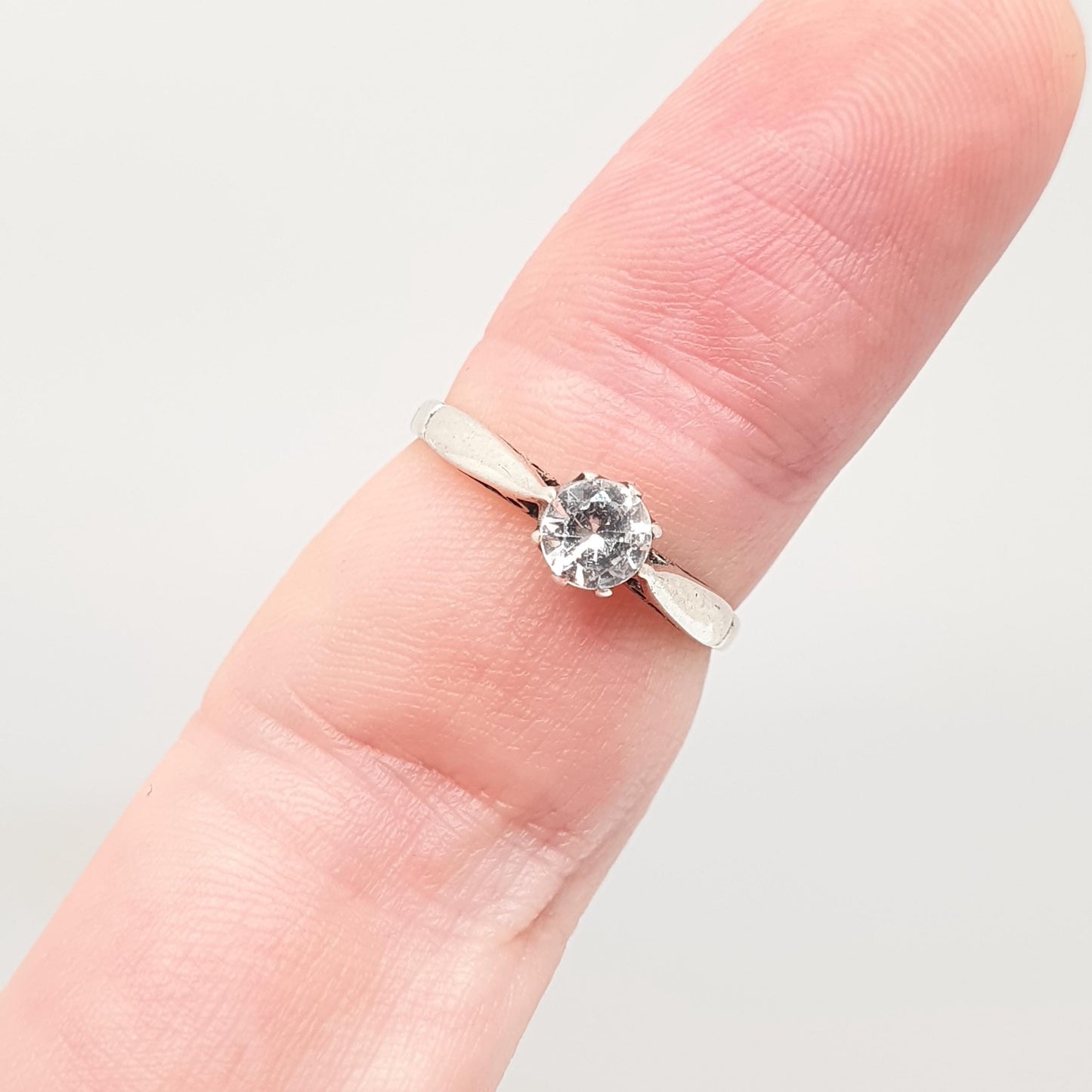 Antique Art Deco 9ct Gold White Spinel Ring Solitaire Solid Silver Rose Gold 9k 375 Genuine Gemstone 1920s Vintage Cocktail Jewelry