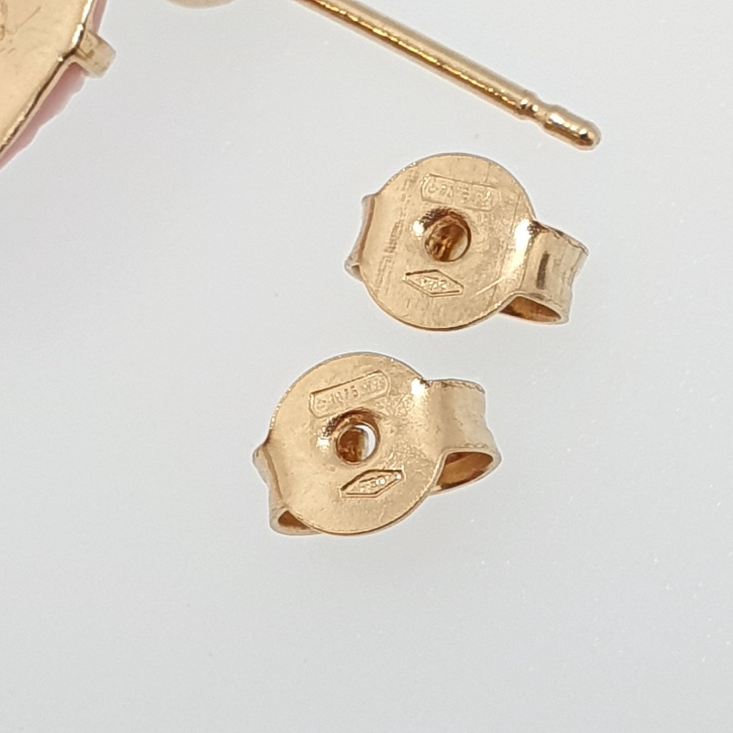 Vintage 18ct 18k Gold Cameo Earrings Pink Conch Shell Hand Carved Solid 750 18kt Italian Handmade Jewellery Jewelry