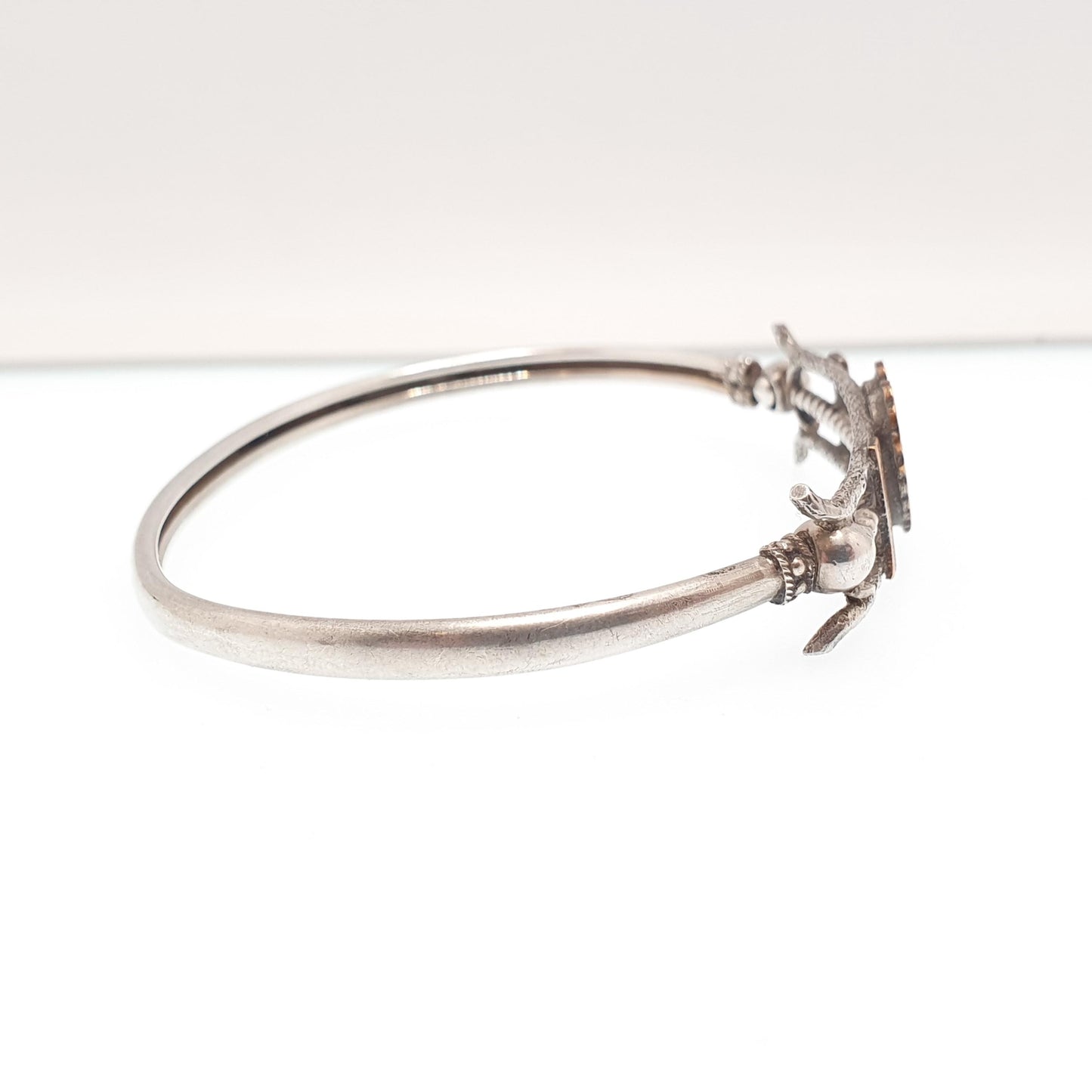 Antique Victorian Solid Silver Heart Bangle Rolled Gold Front Bracelet 1800s Sweetheart Love Vintage Jewelry Jewellery