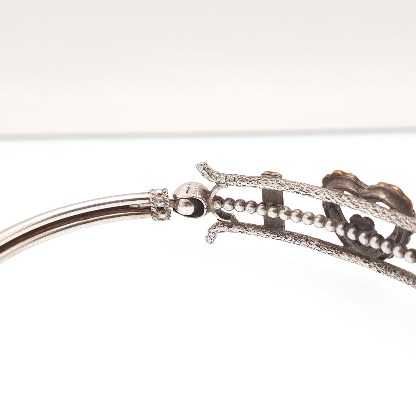 Antique Victorian Solid Silver Heart Bangle Rolled Gold Front Bracelet 1800s Sweetheart Love Vintage Jewelry Jewellery