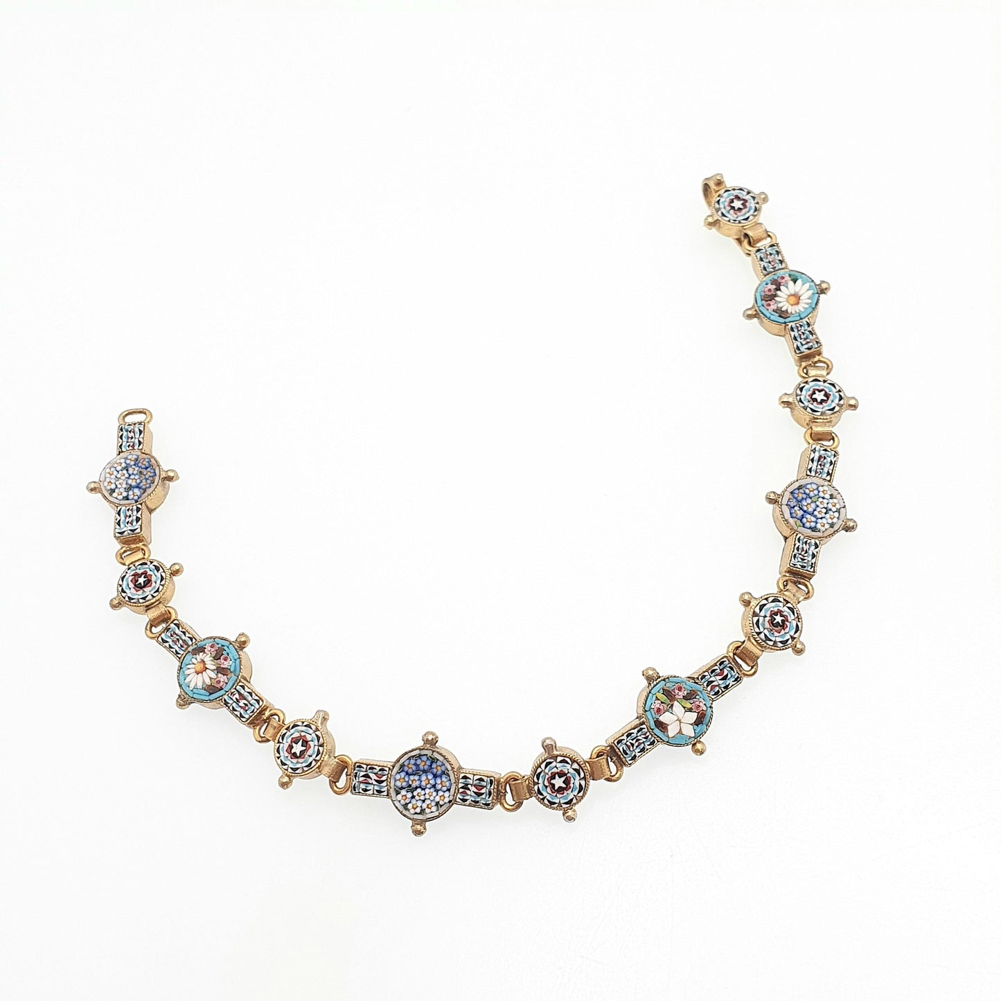 Antique Victorian Micro Mosaic Bracelet Micromosaic Gold Gilt Italian Millefiori Blown Glass Flower Venetian Vintage Jewelry Jewellery
