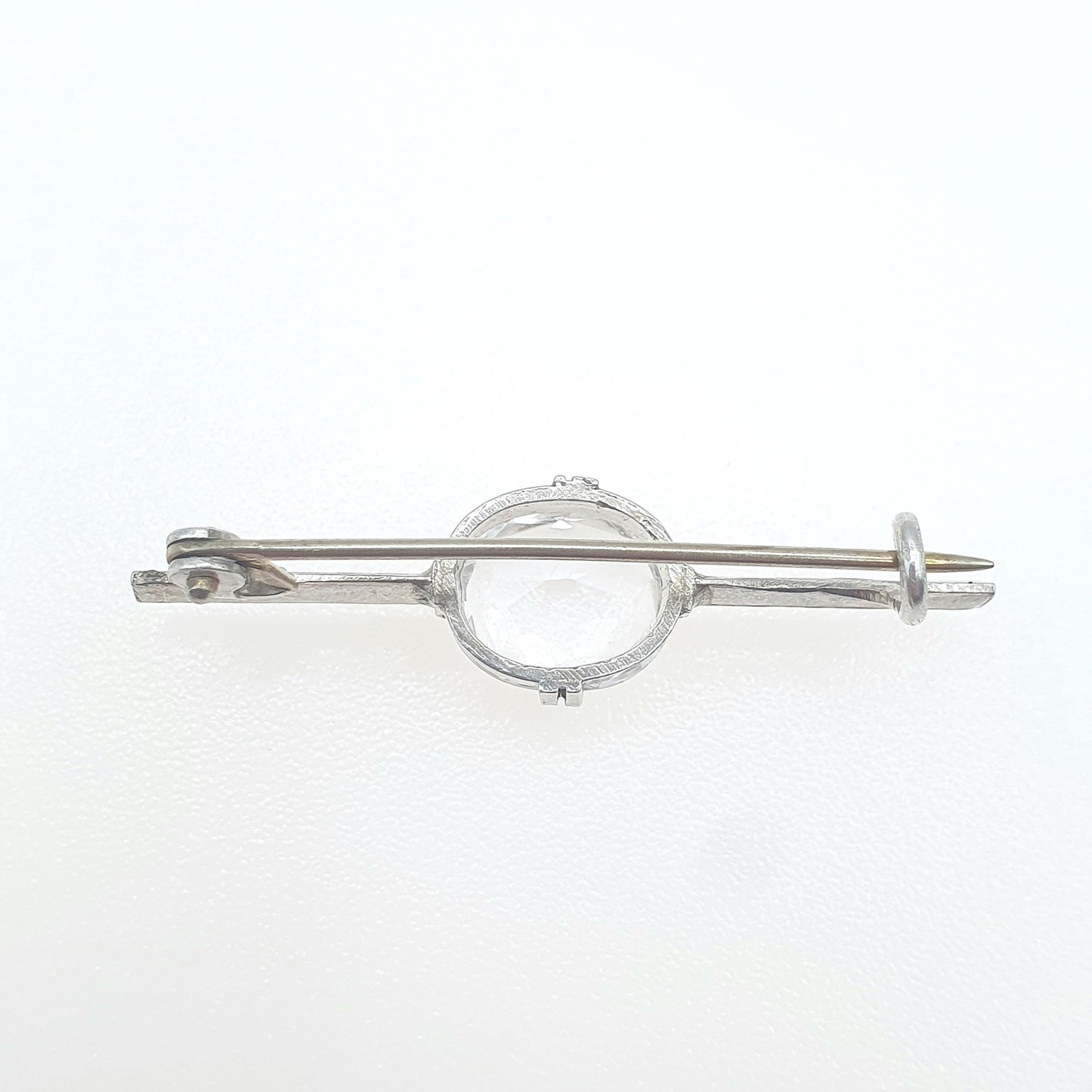 Antique Solid Silver Rock Crystal Brooch Oval Cut White Quartz Bar Pin 1910s Womens Unisex Jewelry Jewellery Vintage