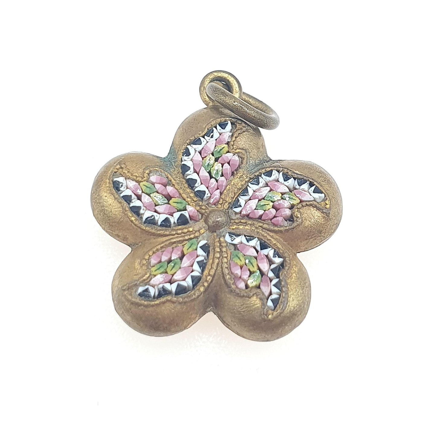 Antique Victorian Micromosaic Pendant Flower Swirl Star Spiral Micro Mosaic Tiles Gold Tone Base Metal Womens Jewelry Jewellery