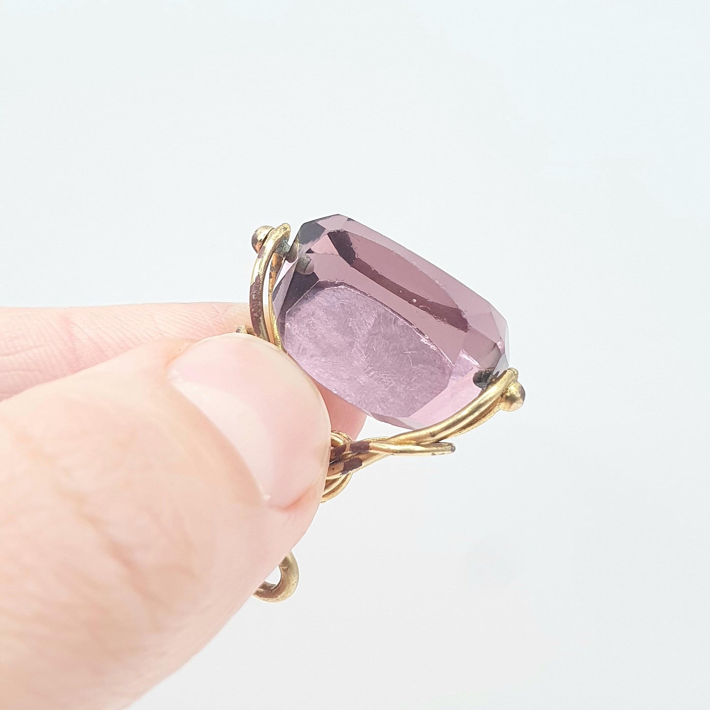 Antique Victorian Rolled Gold Amethyst Paste Spinner Fob Pendant Gold Filled Purple Glass Vintage Mens Womens Jewellery Jewelry Charm