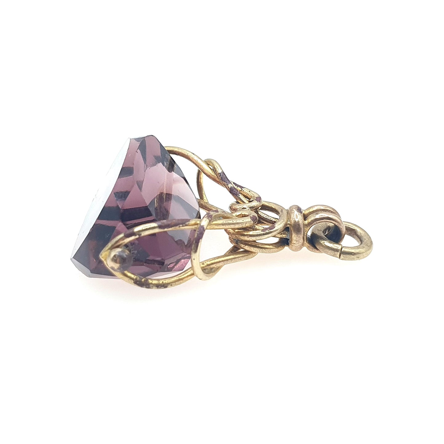 Antique Victorian Rolled Gold Amethyst Paste Spinner Fob Pendant Gold Filled Purple Glass Vintage Mens Womens Jewellery Jewelry Charm