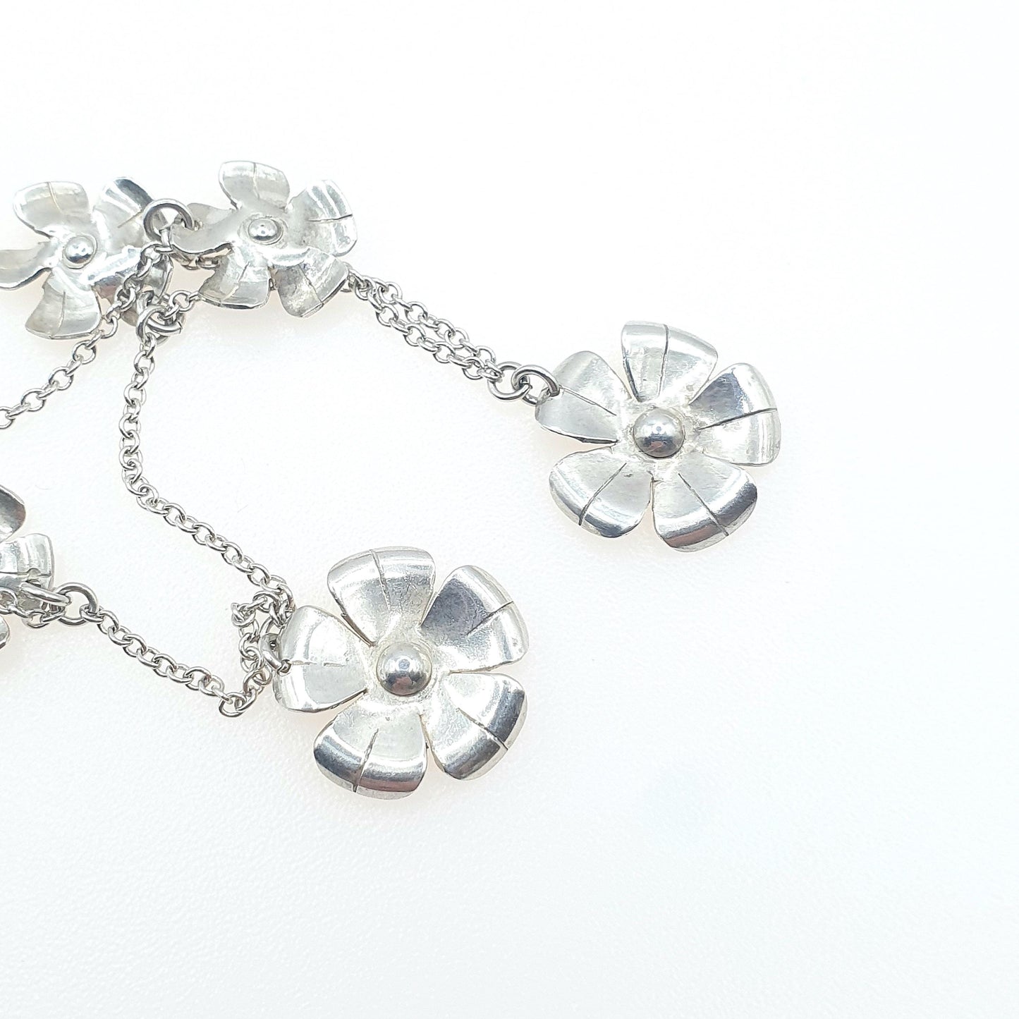 Antique Solid Silver Flower Necklace Art Deco Scandinavian Style Floral Pendants Chain Sweet 42cm 7.36g Dainty Womens Jewelry Jewellery