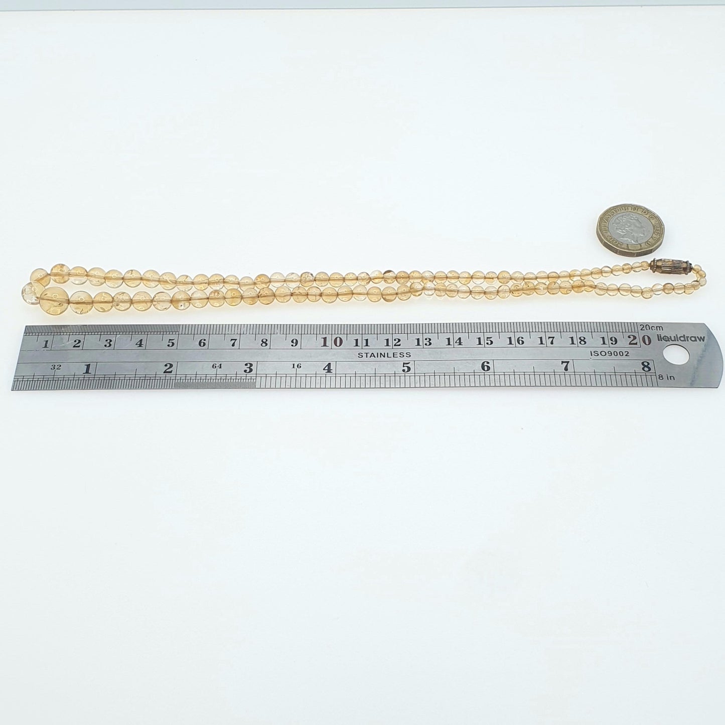 Antique Citrine Bead Necklace Art Deco Genuine Orange Quartz Gemstones Graduating Round Beads Vintage Womens Jewelry Jewellery