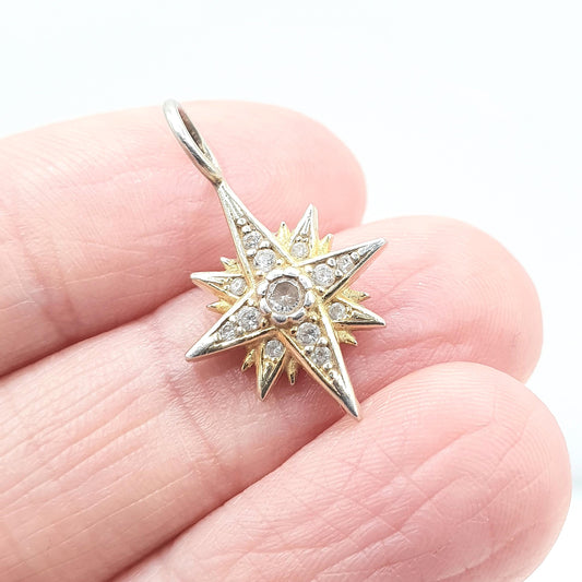 Vintage Sterling Silver North Star Pendant CZ Victorian Style Celestial Night Sparkle Gift Womens Necklace Jewelry Jewellery