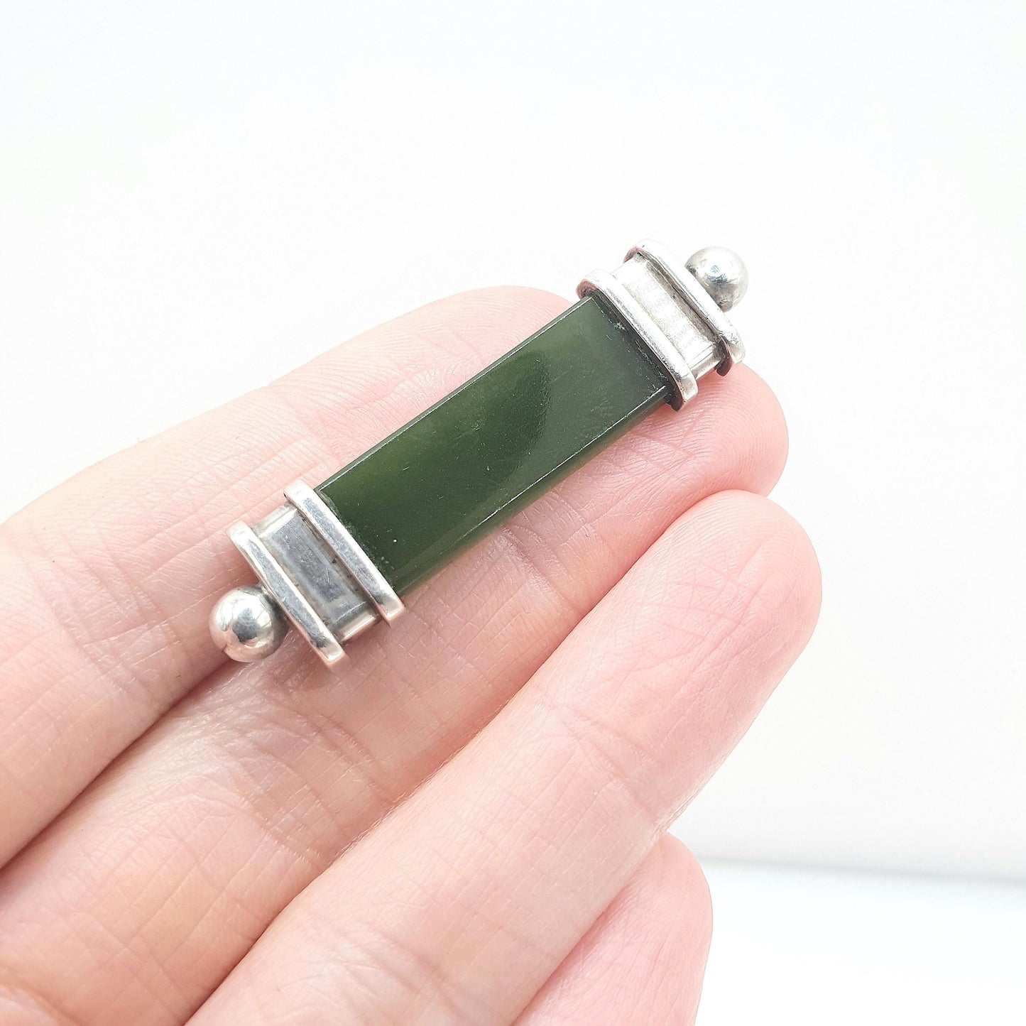 Antique Victorian Solid Silver Nephrite Jade Brooch New Zealand Jadiete Green Gemstone Ladies Jewelry Womens Jewellery Vintage