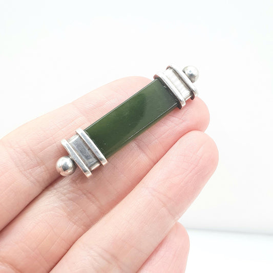 Antique Victorian Solid Silver Nephrite Jade Brooch New Zealand Jadiete Green Gemstone Ladies Jewelry Womens Jewellery Vintage