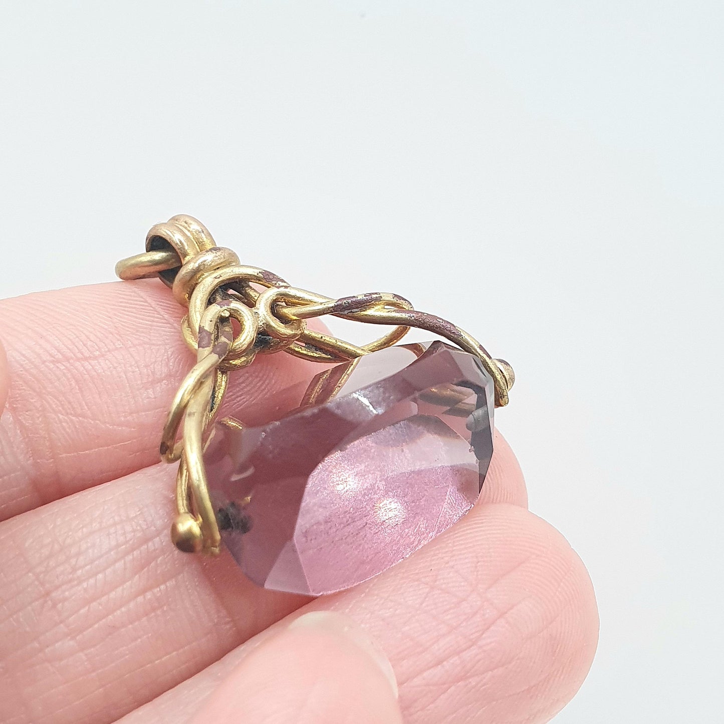 Antique Victorian Rolled Gold Amethyst Paste Spinner Fob Pendant Gold Filled Purple Glass Vintage Mens Womens Jewellery Jewelry Charm