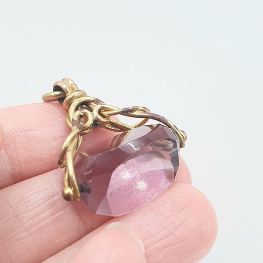 Antique Victorian Rolled Gold Amethyst Paste Spinner Fob Pendant Gold Filled Purple Glass Vintage Mens Womens Jewellery Jewelry Charm