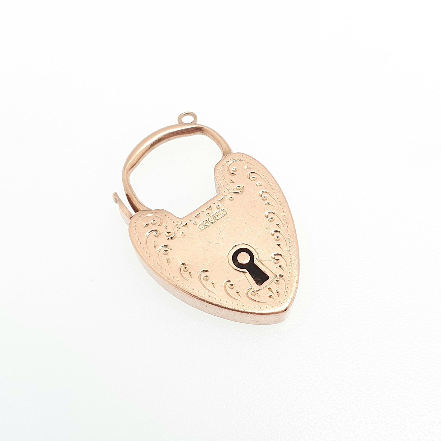 Antique 9ct Rose Gold Engraved Padlock Clasp Victorian Necklace Lock Pendant Bracelet Charm Solid 9k 9kt Vintage Jewelry Jewellery