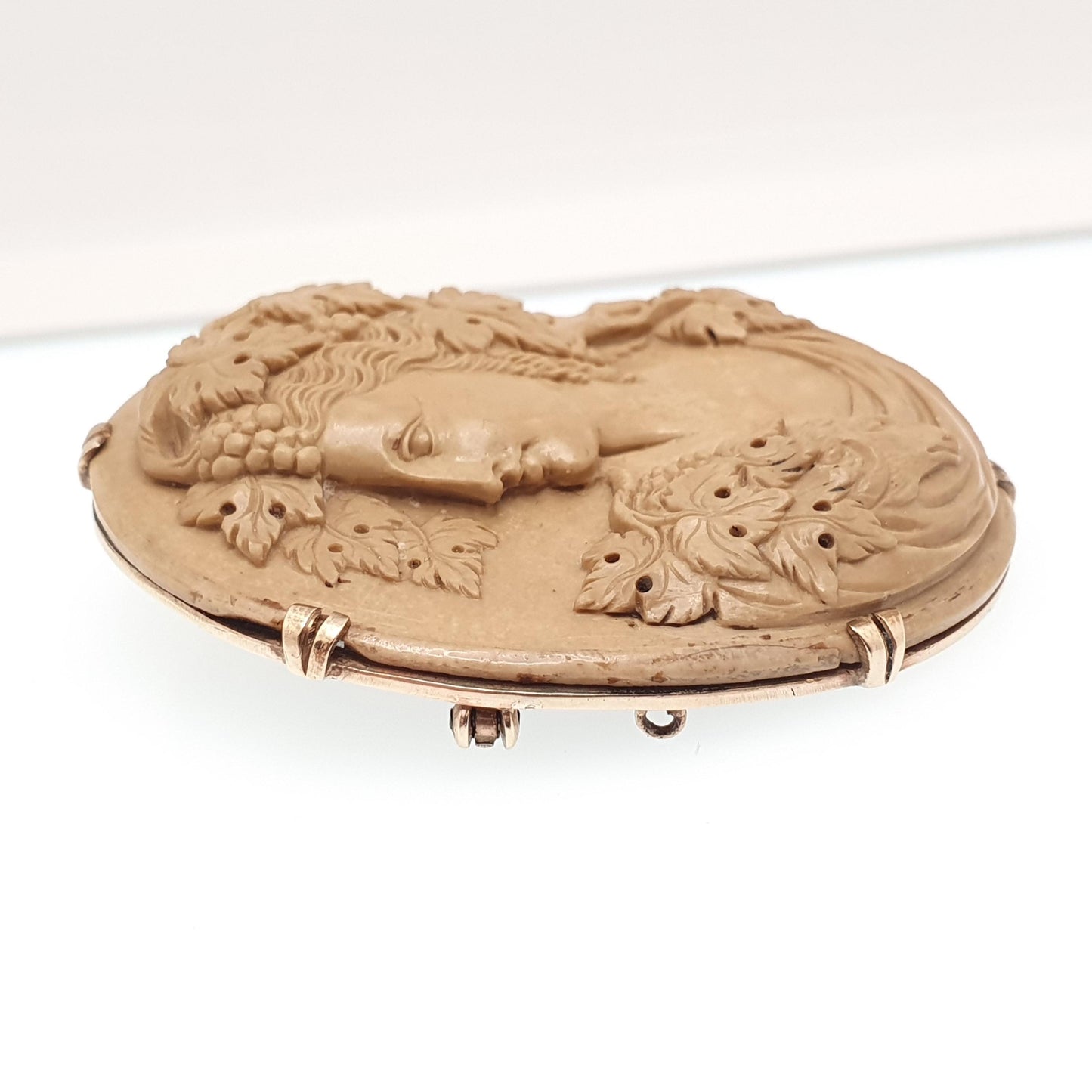 Antique 9ct Gold Lava Cameo Brooch Very Large Solid 9k 9kt High Relief Goddess Ram Goat Grapes Italian Jewelry Jewellery