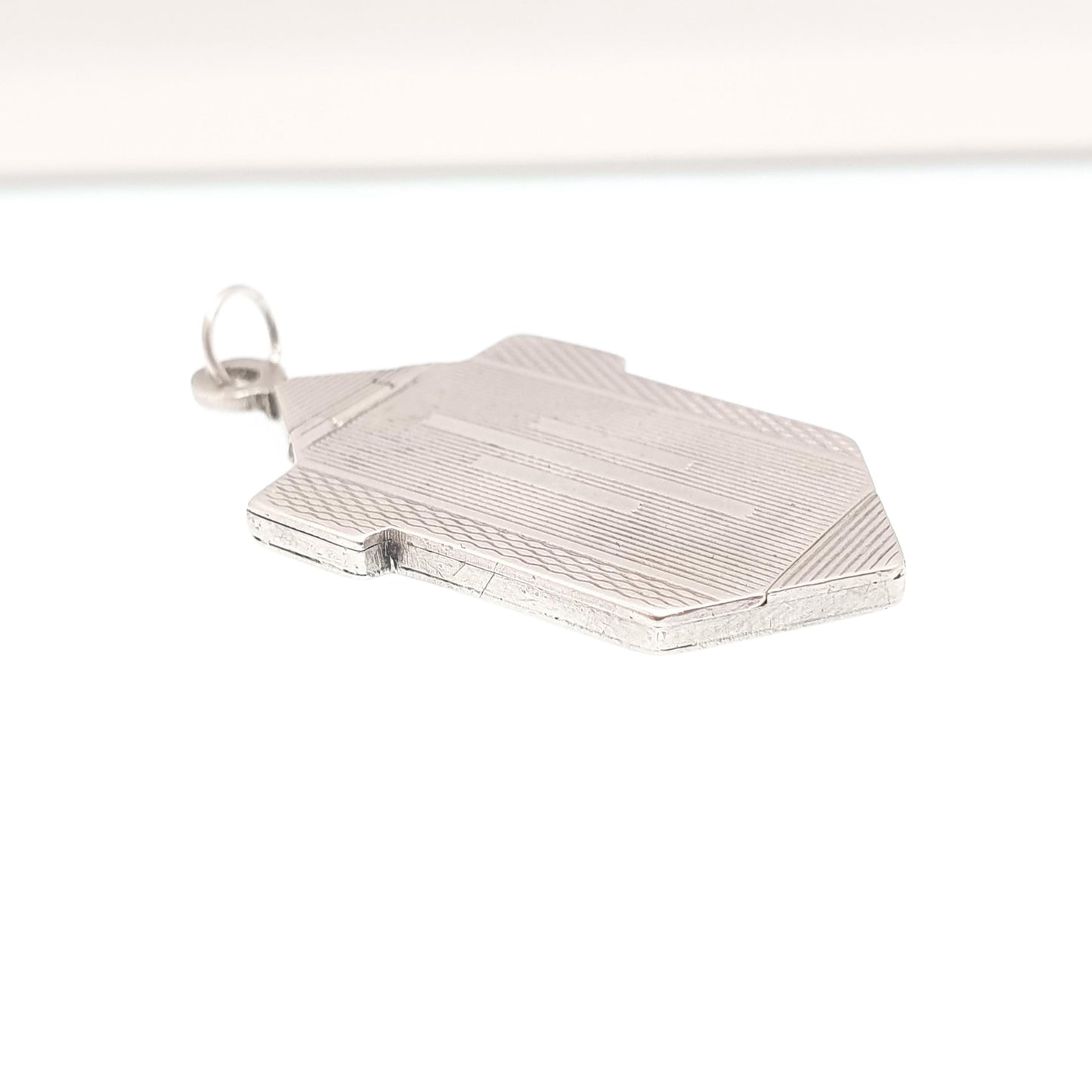 Antique Solid Silver Locket Art Deco Geometric Pattern Arrow Necklace Pendant Fine 1920s Picture Photo Jewelry Vintage Jewellery