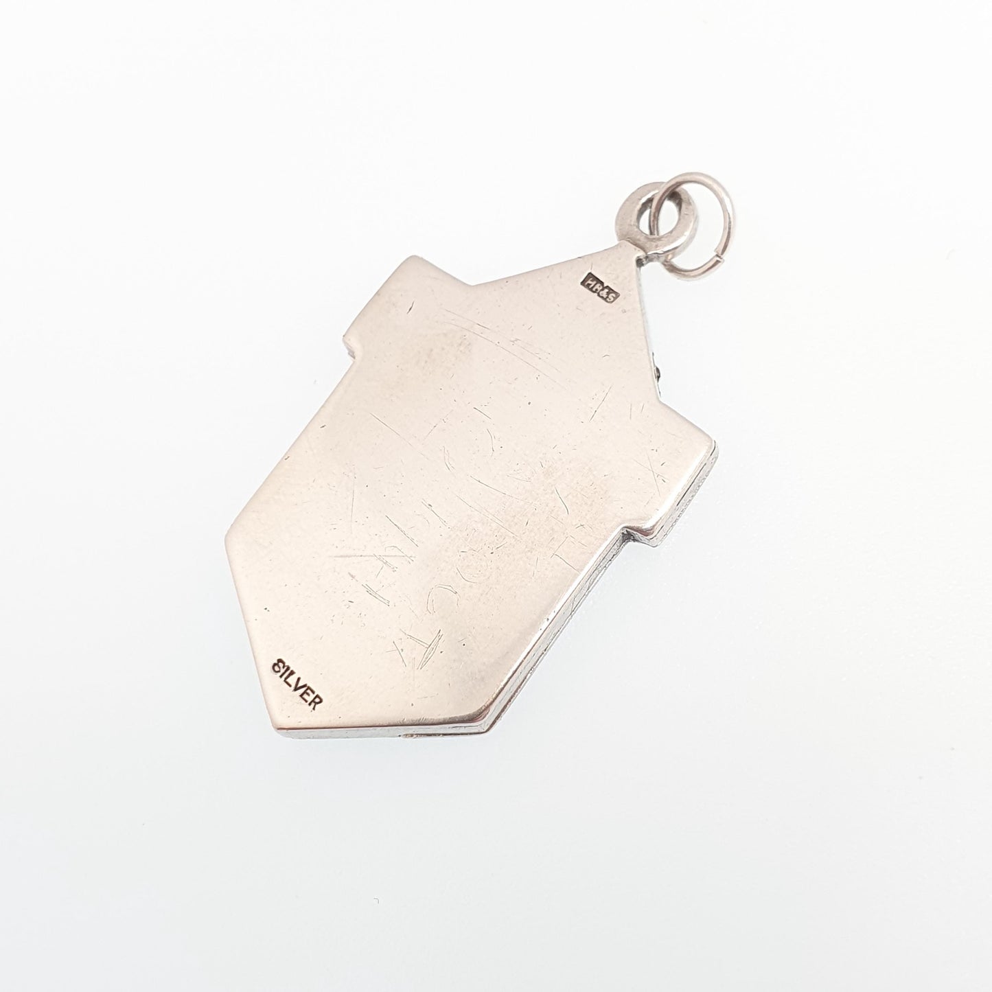 Antique Solid Silver Locket Art Deco Geometric Pattern Arrow Necklace Pendant Fine 1920s Picture Photo Jewelry Vintage Jewellery