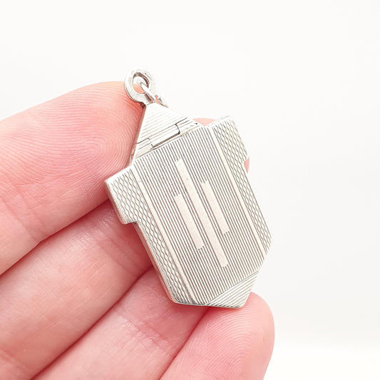 Antique Solid Silver Locket Art Deco Geometric Pattern Arrow Necklace Pendant Fine 1920s Picture Photo Jewelry Vintage Jewellery