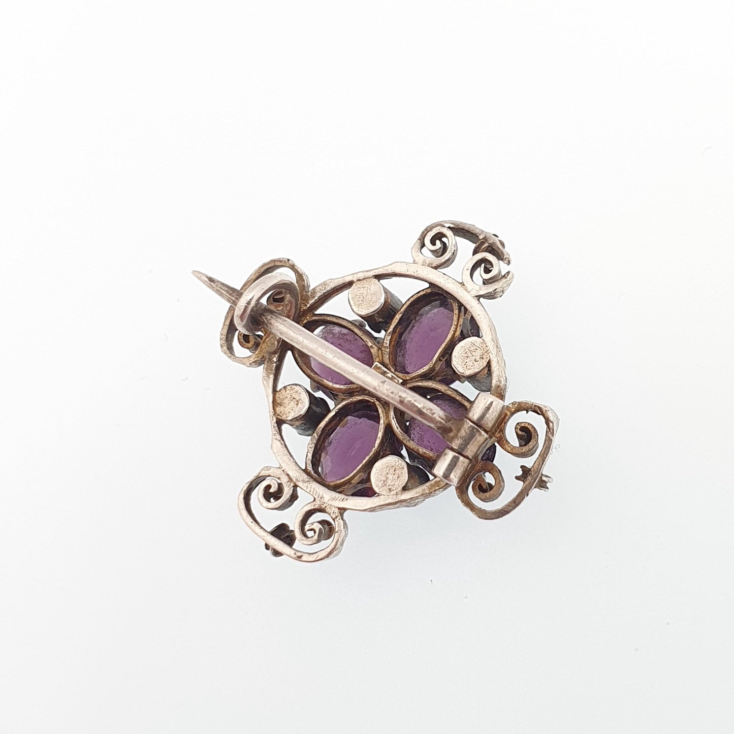 Antique Solid Silver Amethyst Paste Brooch Victorian Seed Pearl Cruciform 1800s Vintage Womens Jewelry Jewellery