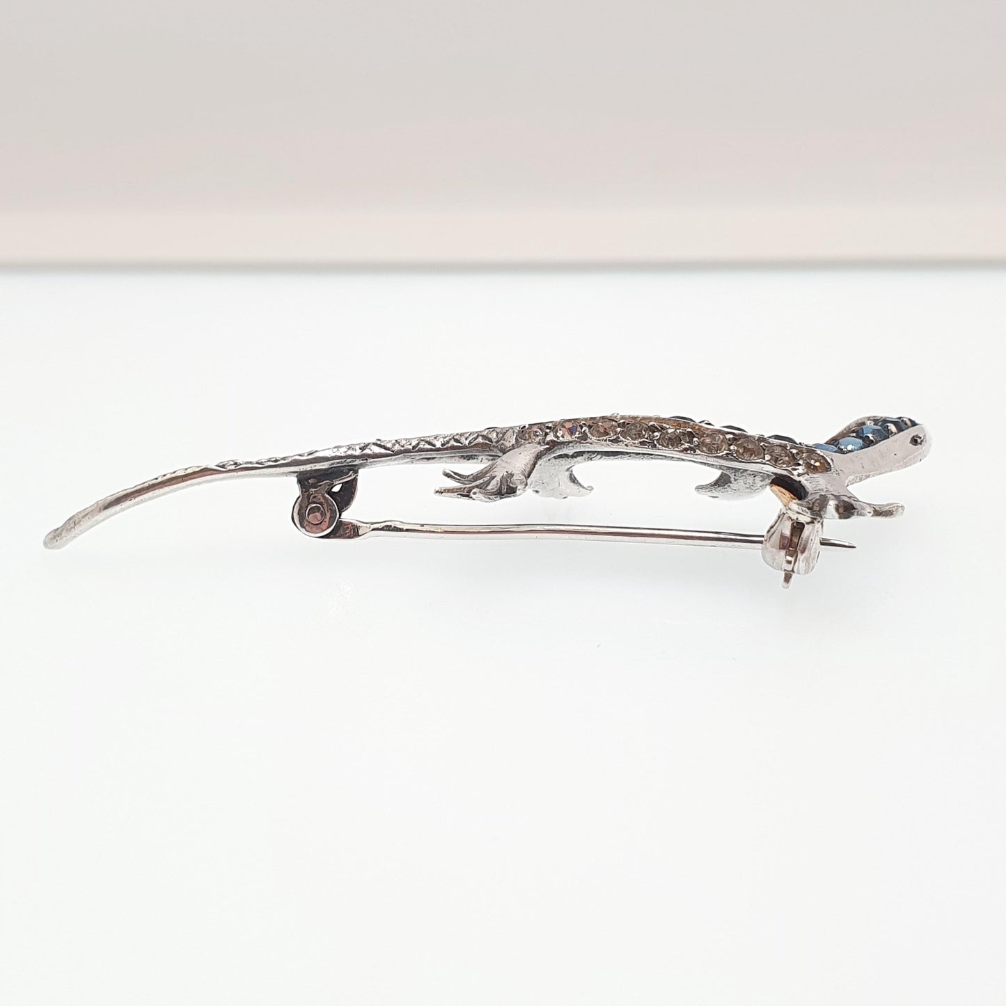 Antique Solid Silver Lizard Brooch Sapphire & Diamond Pastes Reptile Animal Gecko Art Deco Vintage Jewelry Jewellery