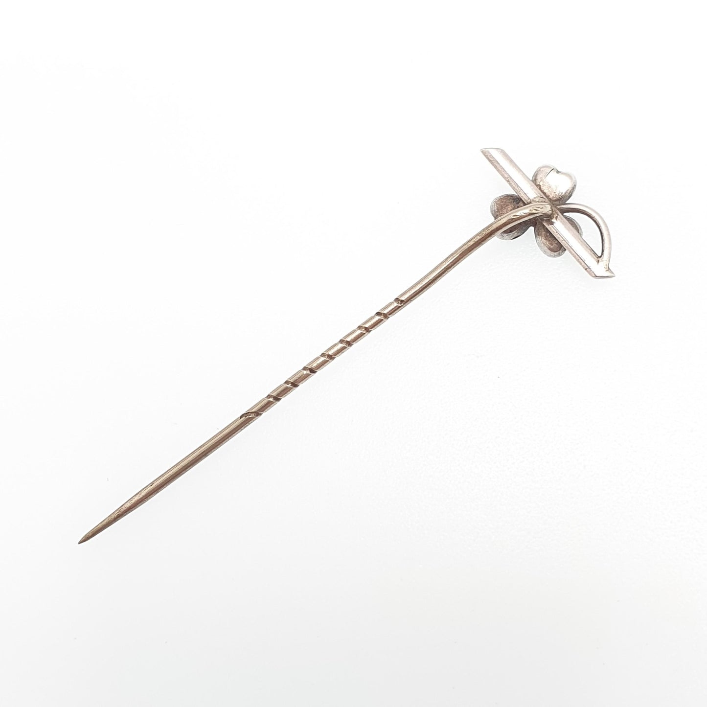 Antique Solid Silver Clover Stick Pin Connemara Marble Victorian Three Leaf Lapel Irish Lucky 1800s Vintage Jewellery Jewelry