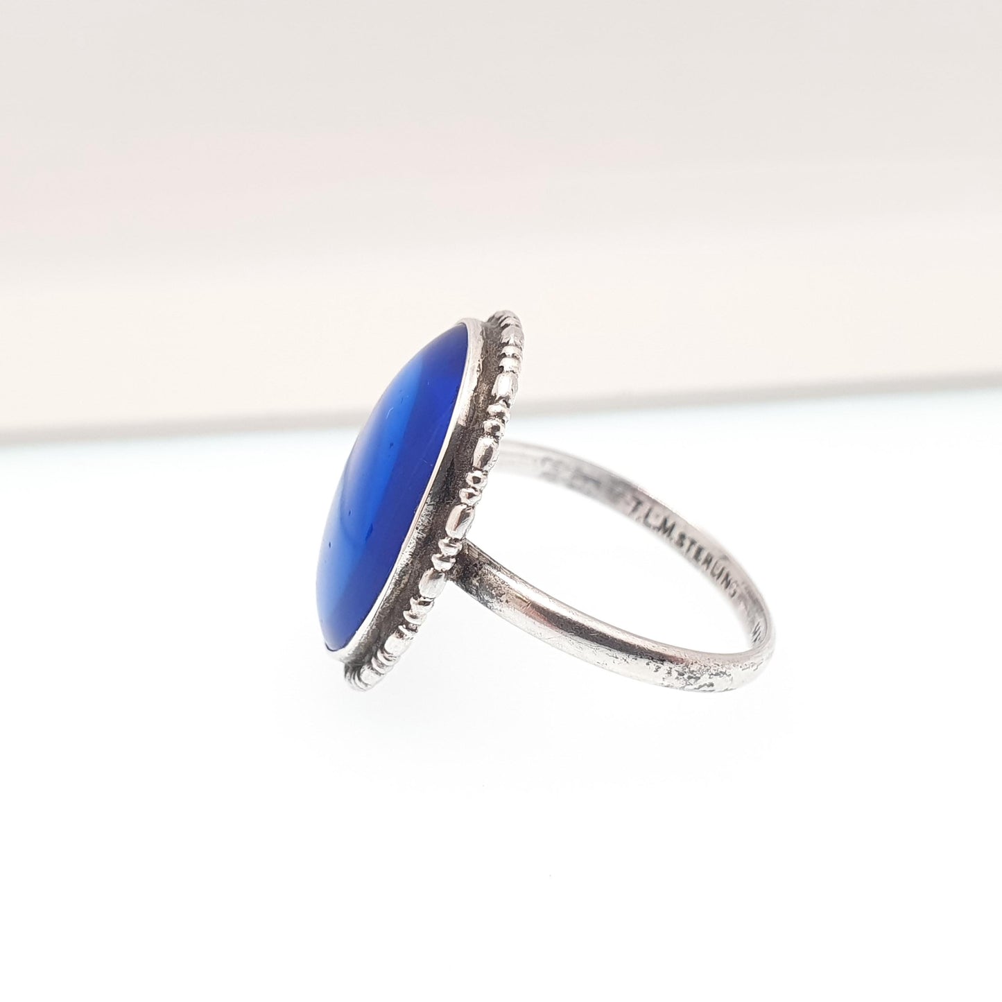 Antique Sterling Silver Butterfly Wing Ring Large Oval TLM Art Deco Genuine Morpho Vintage Blue Womens Jewellery Jewelry