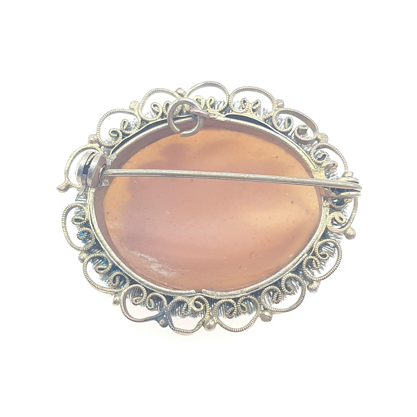 Antique Horse & Chariot Cameo Brooch Gold Gilt Filigree Art Deco Hand Carved Shell Roman Centurion Womens Jewelry Jewellery Vintage