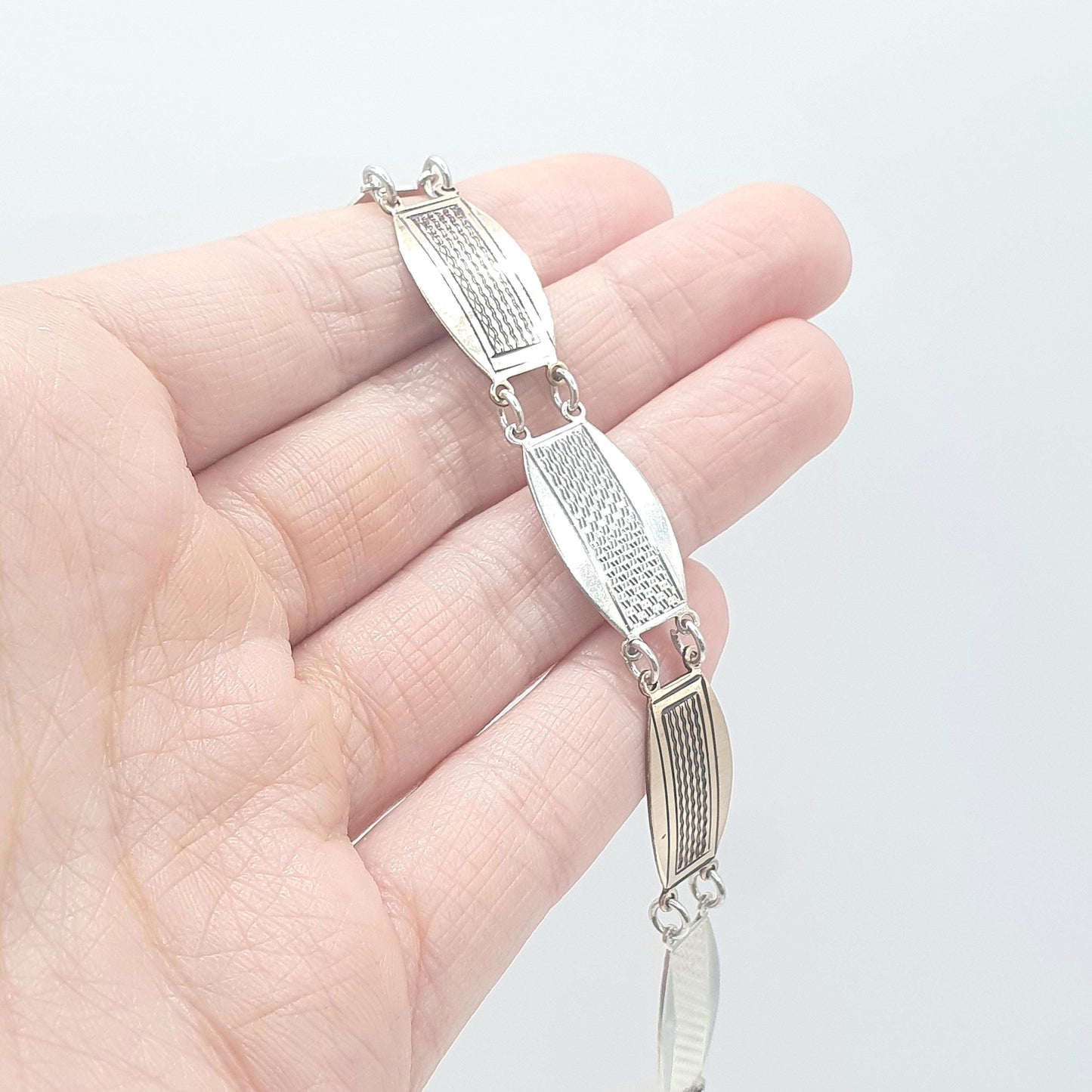 Antique Art Deco Solid Silver & Rolled Gold Bracelet Engine Turned Geometric Pattern Vintage Womens Unisex Jewellery Jewelry