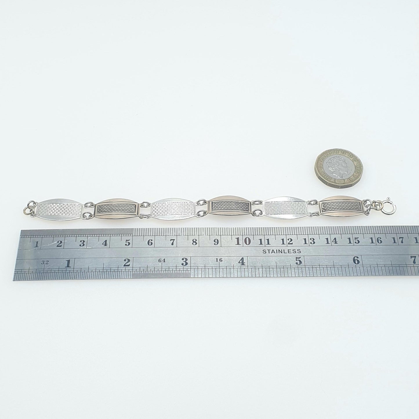 Antique Art Deco Solid Silver & Rolled Gold Bracelet Engine Turned Geometric Pattern Vintage Womens Unisex Jewellery Jewelry