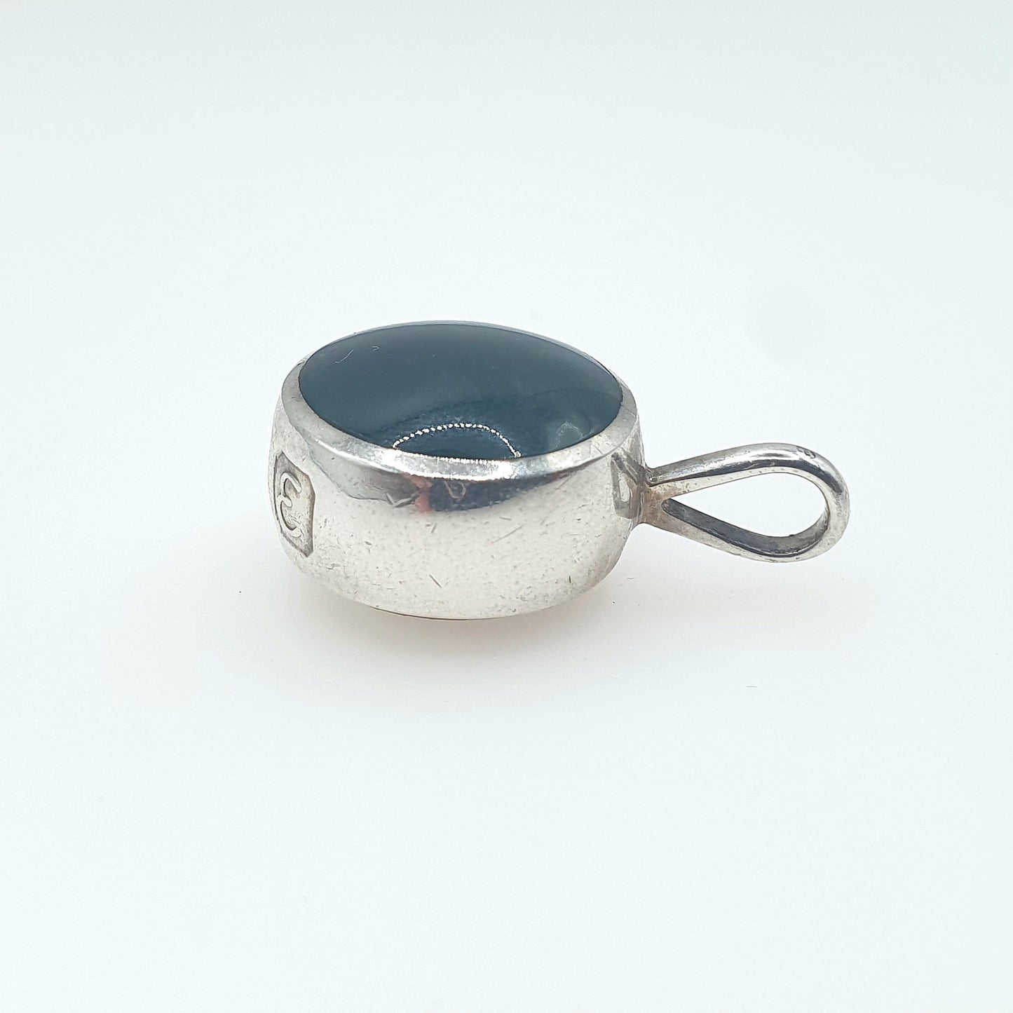 Vintage Sterling Silver Moss Agate Tiger Eye Pendant Necklace Round Fob Style Quartz Gemstones Womens Unisex Jewelry Jewellery