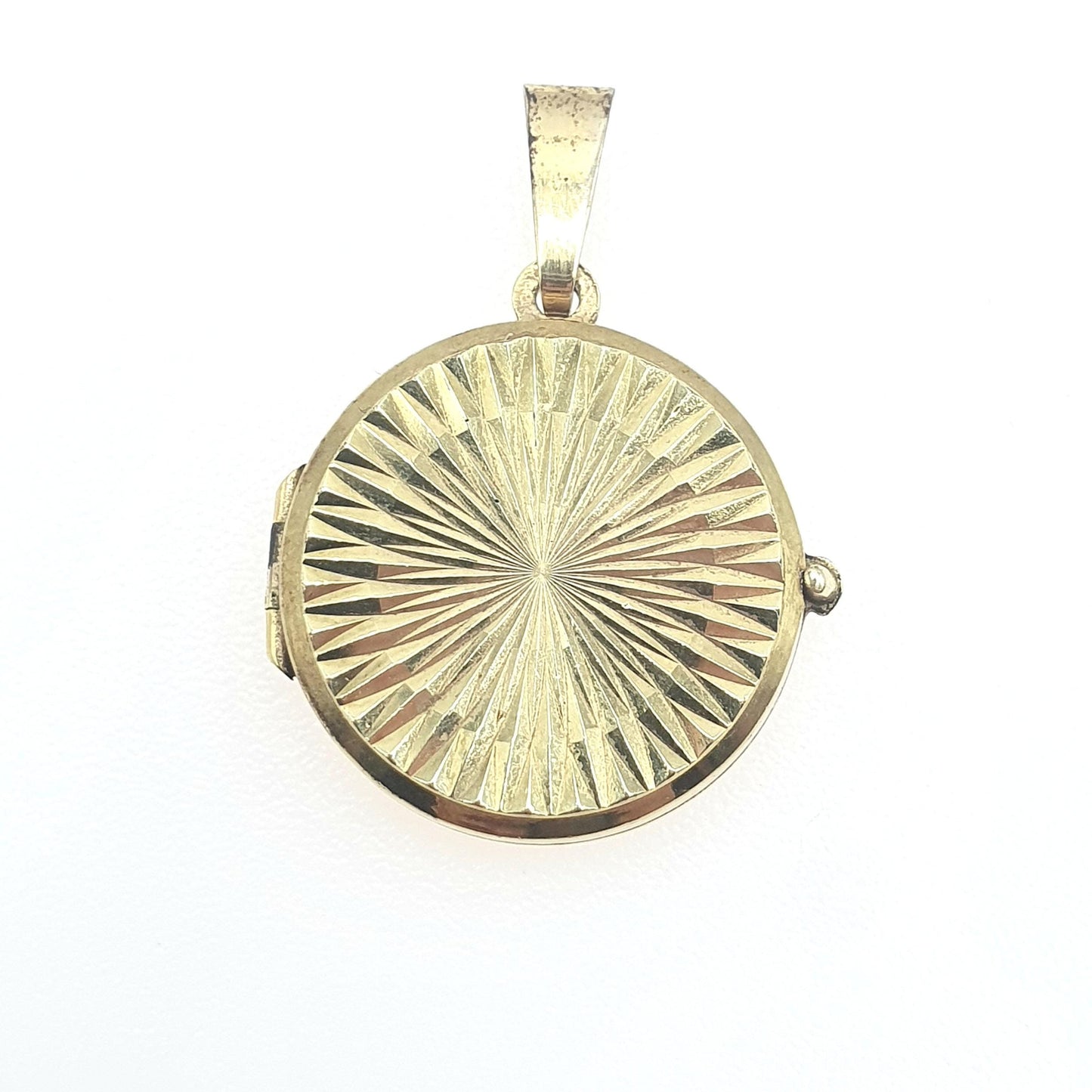 Vintage Rolled Gold Round Locket Gyroscope Sunburst Pattern Gold Filled Gift Photo Keepsake Womens Unisex Jewellery Jewelry