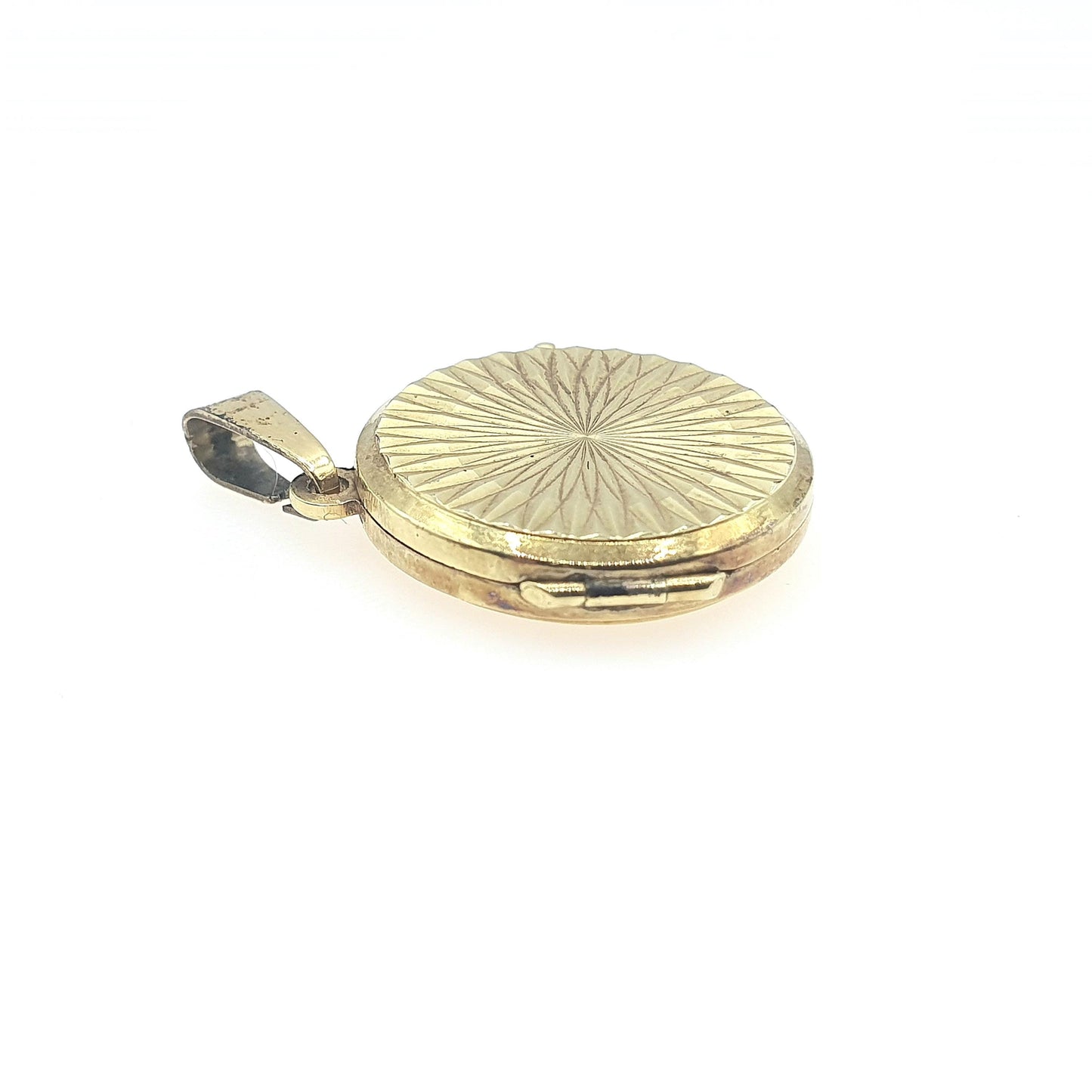 Vintage Rolled Gold Round Locket Gyroscope Sunburst Pattern Gold Filled Gift Photo Keepsake Womens Unisex Jewellery Jewelry