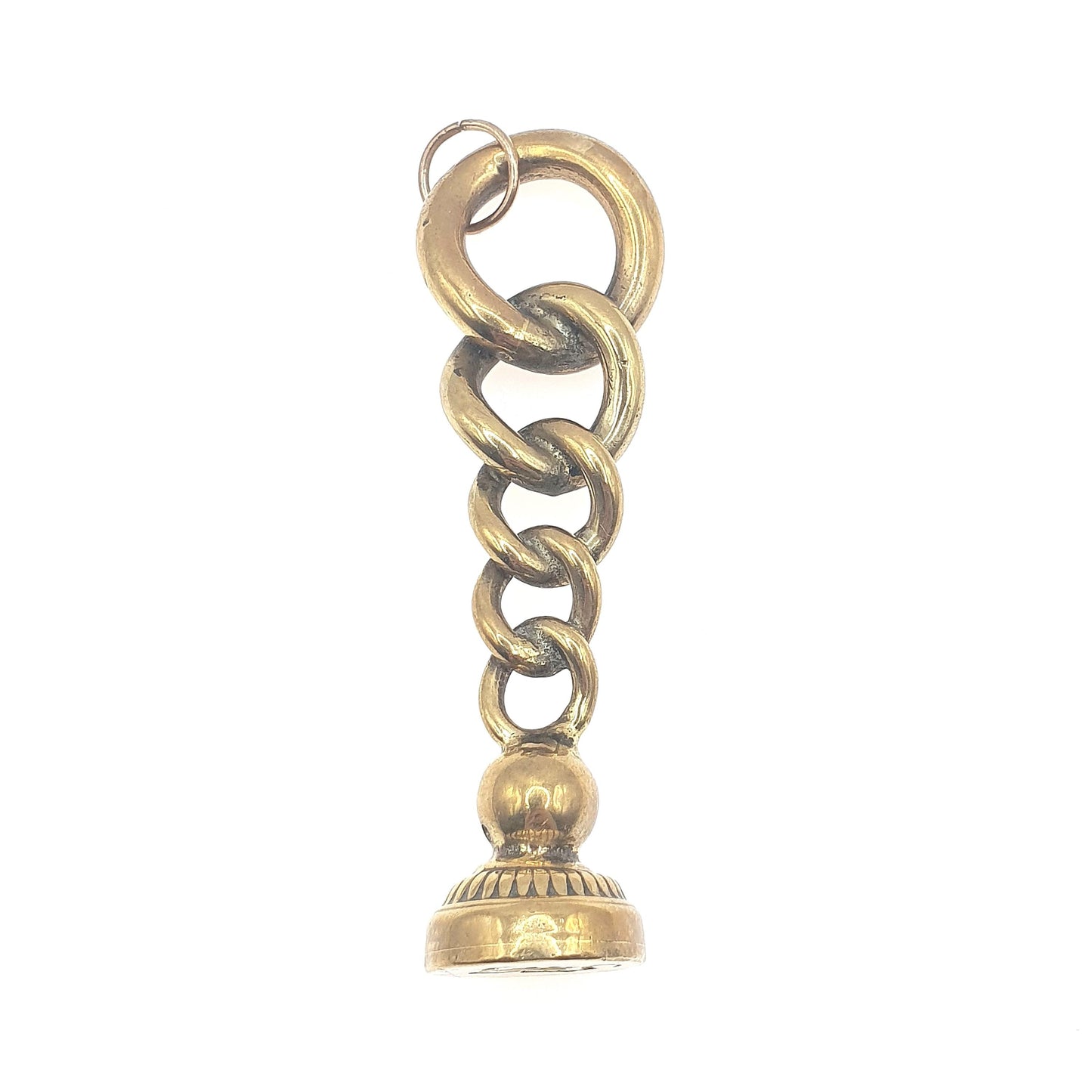 Antique Victorian Brass Letter Seal Pendant Curb Link Intaglio Initial "B" Gold Tone Base Met Stamp Vintage Unisex Womens Jewelry Jewellery