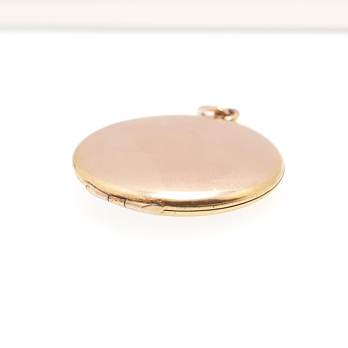 Antique Rolled Gold Locket Sapphire Paste Seed Pearl Necklace Pendant Filled Round Circle Rose & Yellow Vintage Jewellery Jewelry