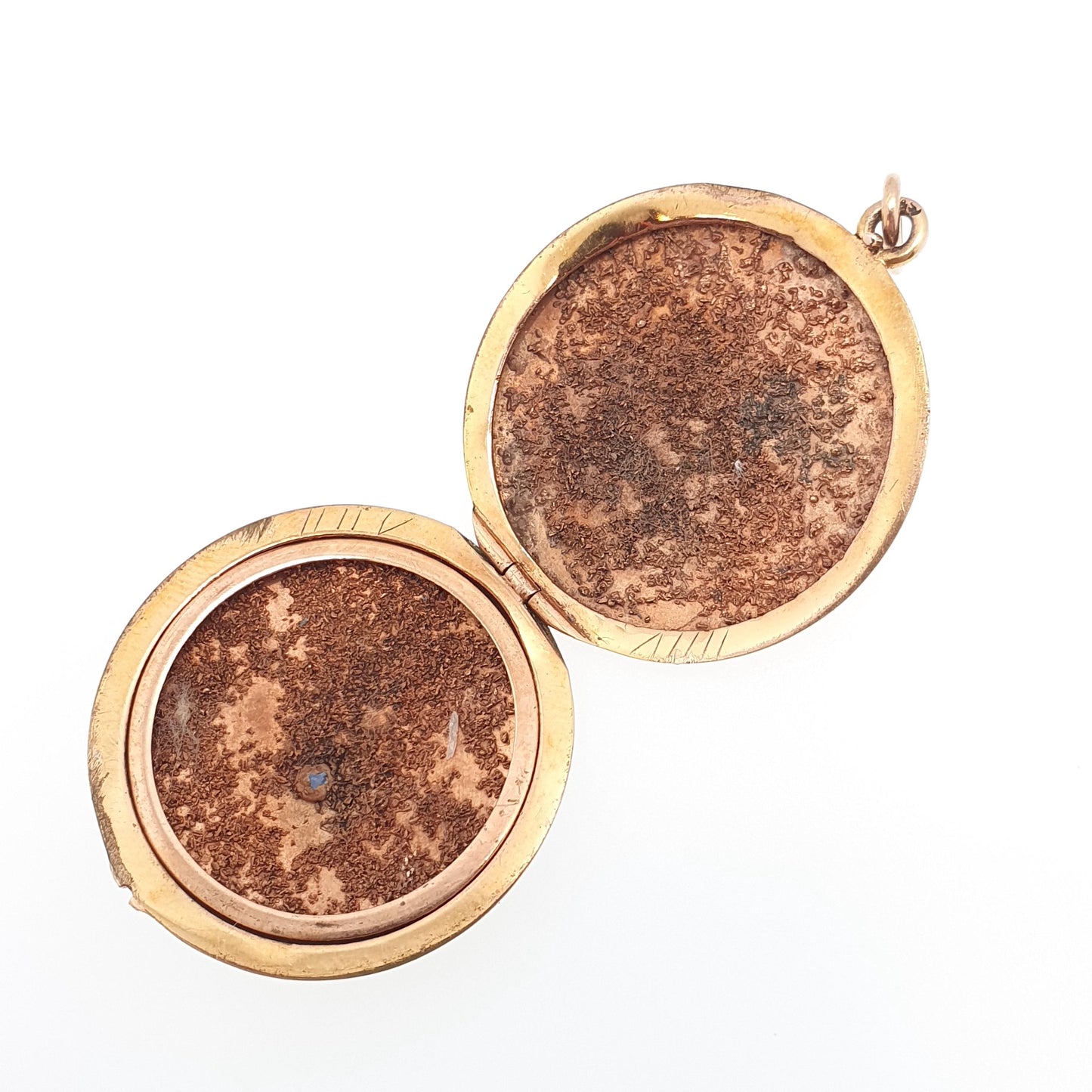 Antique Rolled Gold Locket Sapphire Paste Seed Pearl Necklace Pendant Filled Round Circle Rose & Yellow Vintage Jewellery Jewelry
