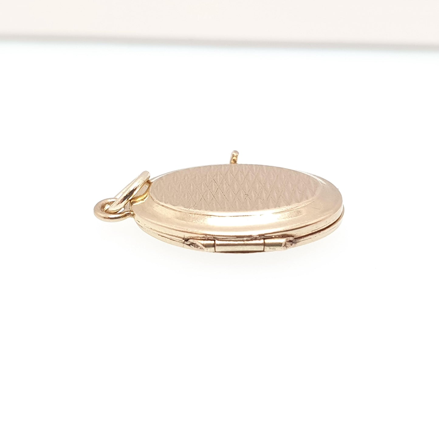 Vintage Solid 9ct 9k Gold Locket Oval All 375 9 Carat Gold Chequered Necklace Photo Picture Pendant Jewelry Jewellery