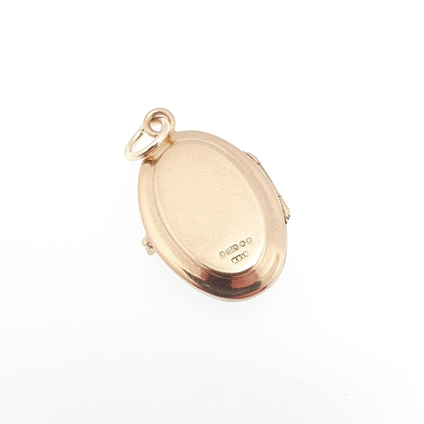 Vintage Solid 9ct 9k Gold Locket Oval All 375 9 Carat Gold Chequered Necklace Photo Picture Pendant Jewelry Jewellery
