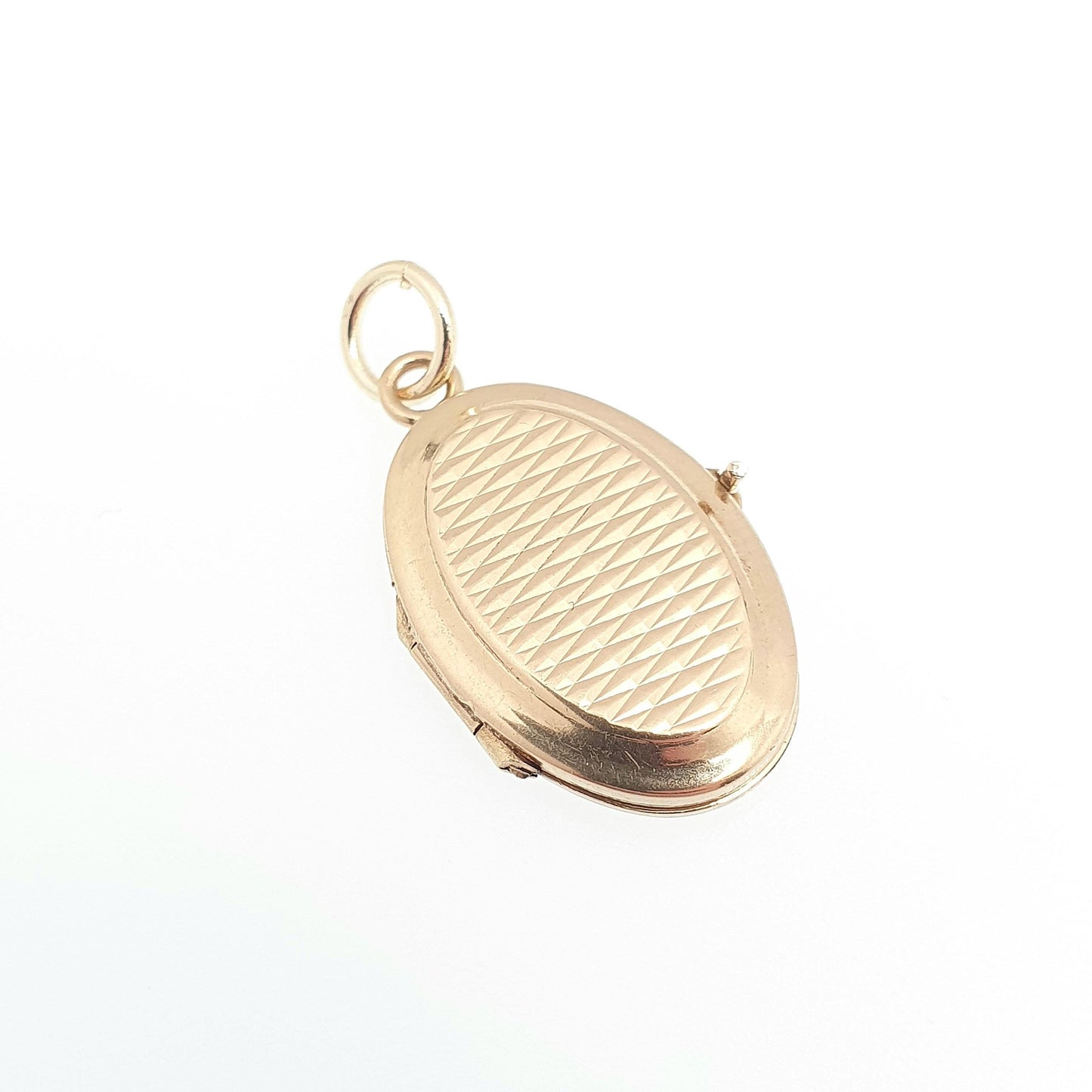 Vintage Solid 9ct 9k Gold Locket Oval All 375 9 Carat Gold Chequered Necklace Photo Picture Pendant Jewelry Jewellery